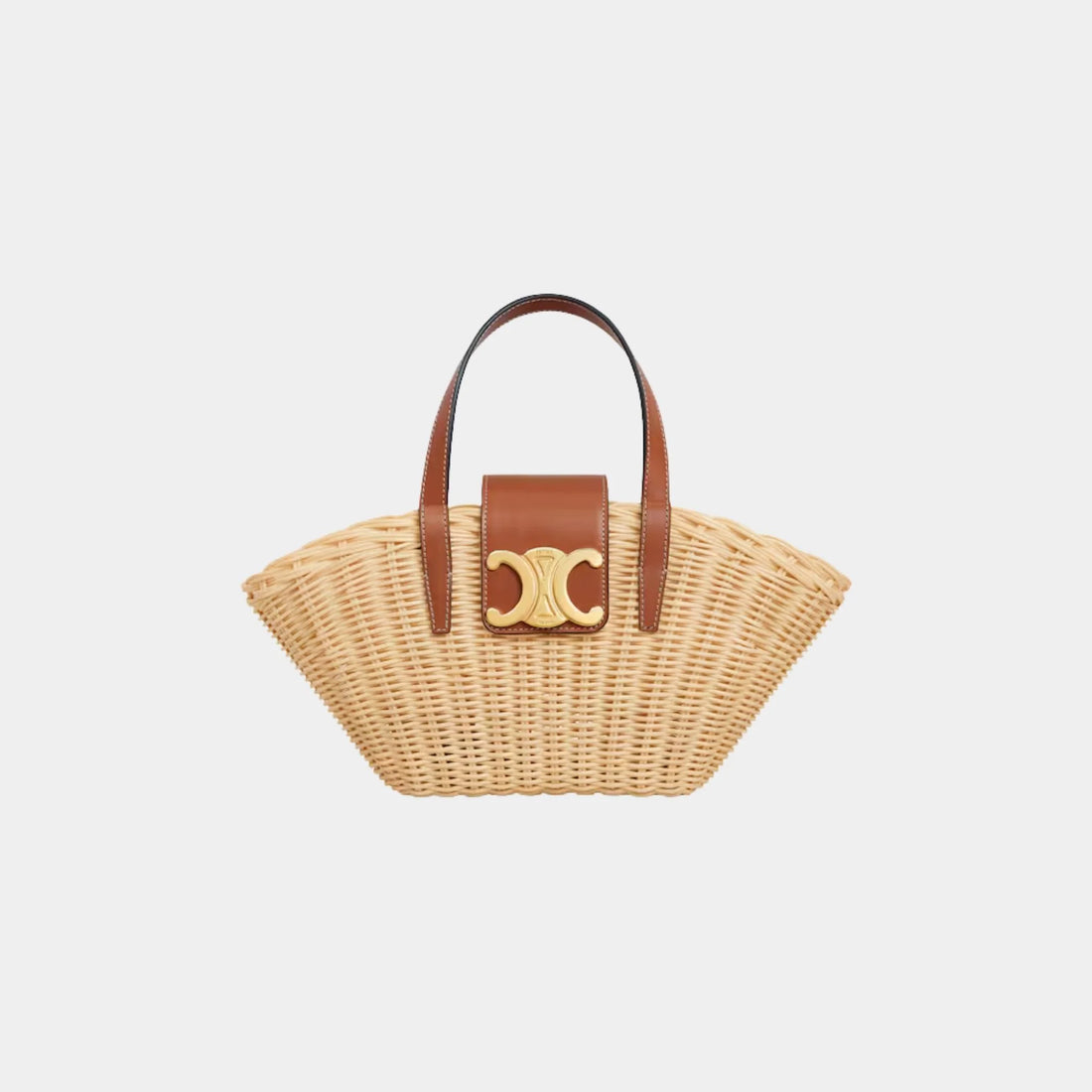 Celine Teen Couffin in Wicker and Natural Calfskin, Naturel, Tan, Front