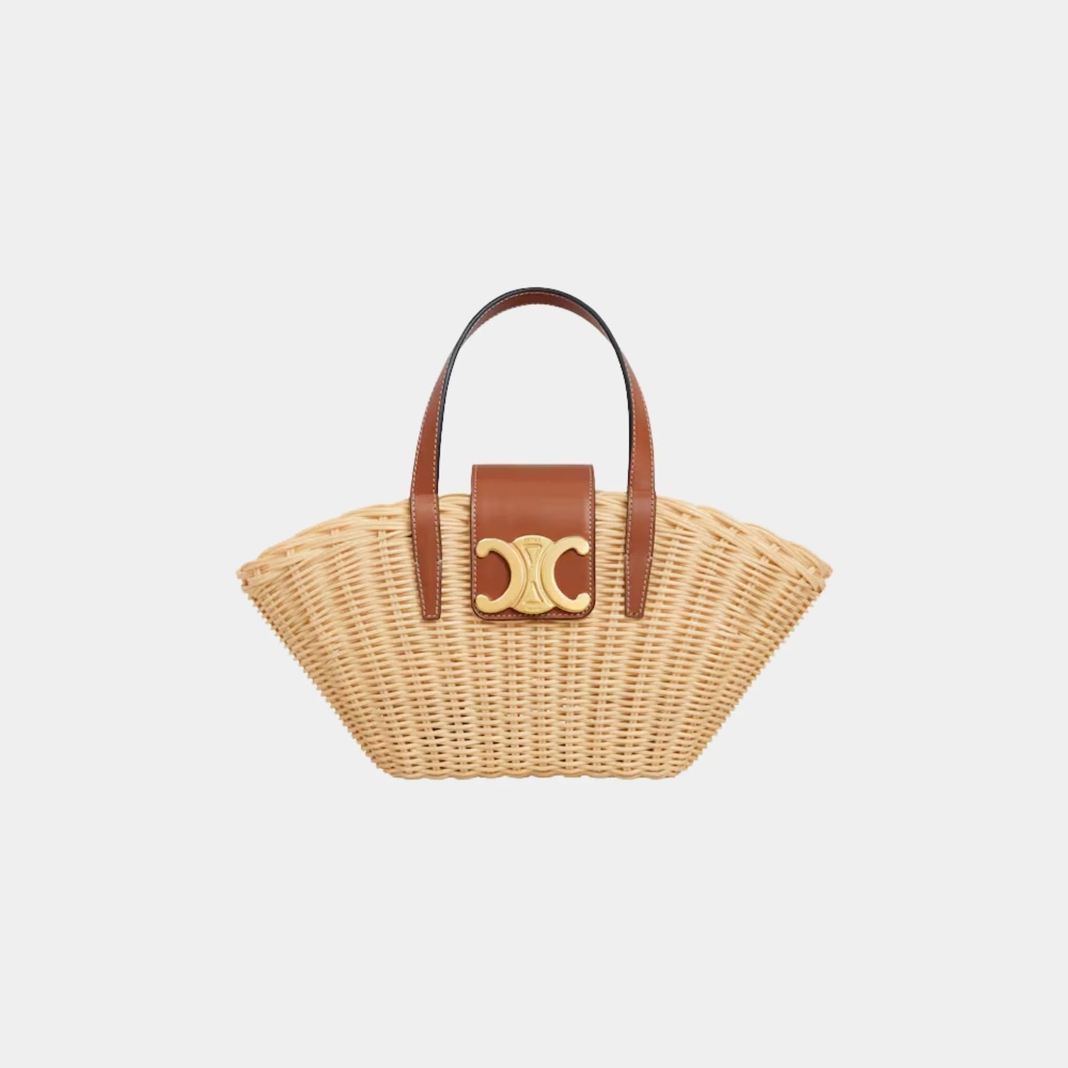 Celine Teen Couffin in Wicker and Natural Calfskin, Naturel, Tan, Front