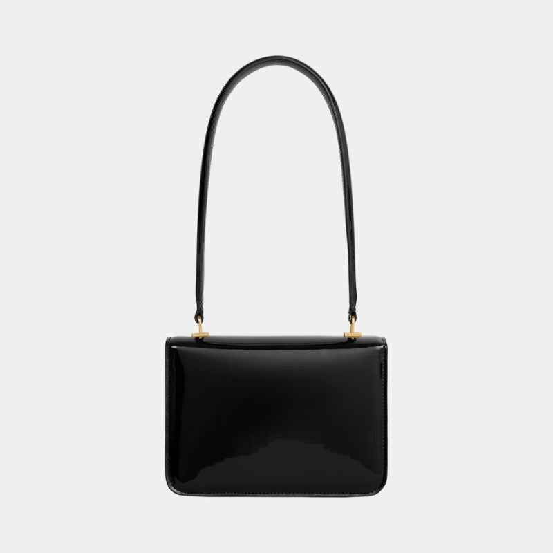 Celine Teen Garance Bag In Patent Calfskin Handbag, Black, BackView