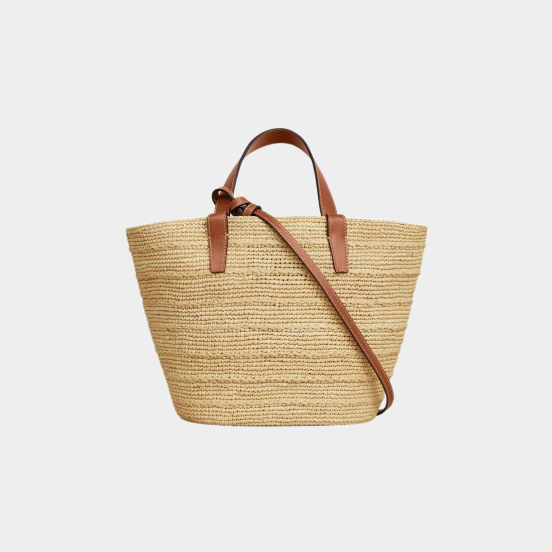 حقيبة Celine Teen Supple Celine Classic Panier من الرافيا وجلد العجل، تان، من الخلف