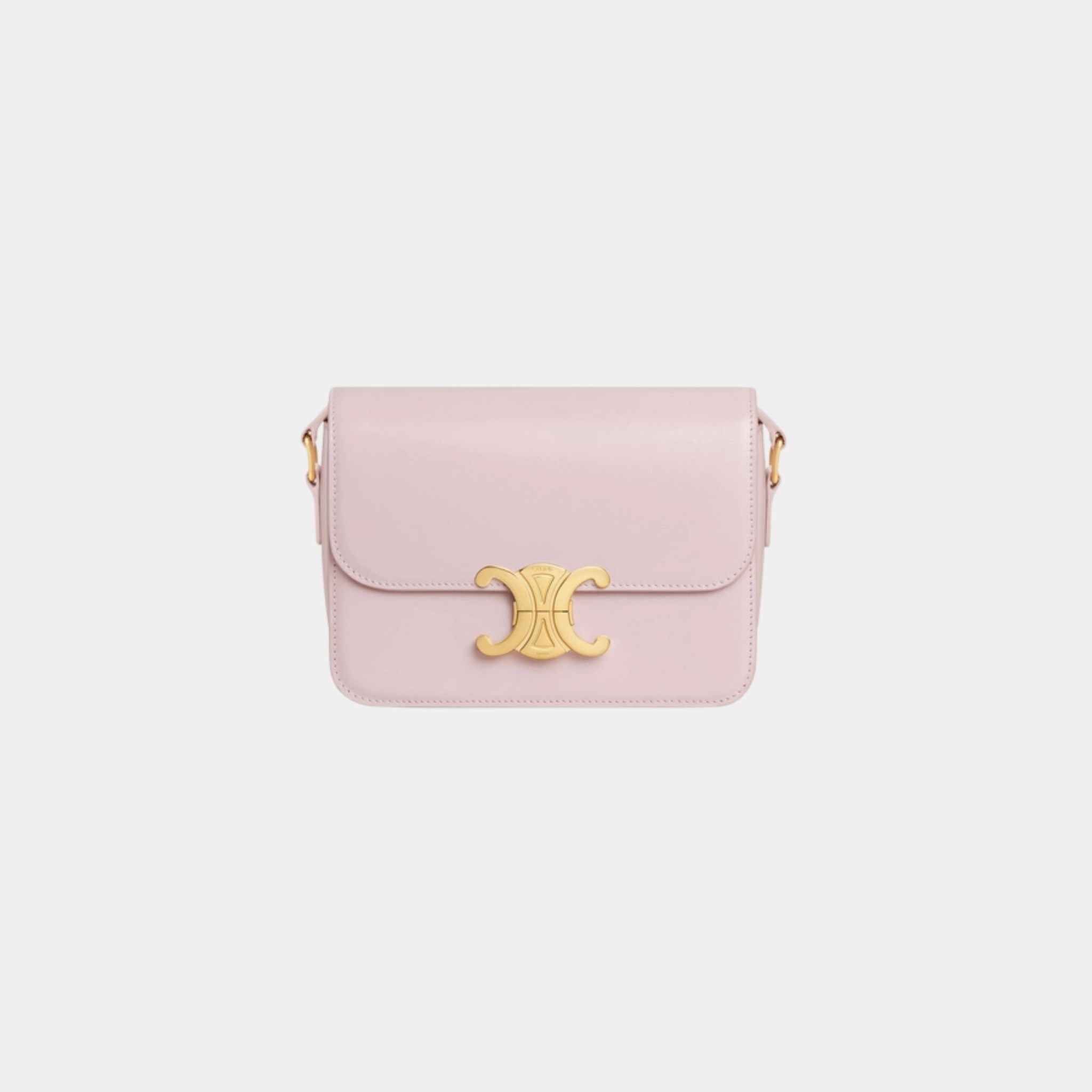 Celine Teen Triomphe Bag In Shiny Calfskin Handbag, Pastel Pink, Front View