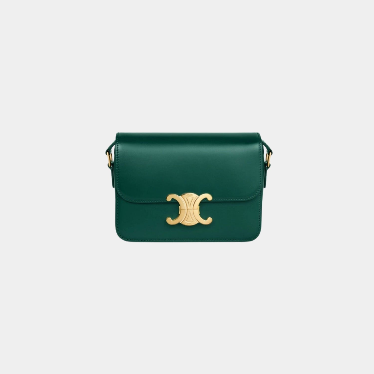 Celine Teen Triomphe Bag In Shiny Calfskin Handbag, Racing Green, Front View