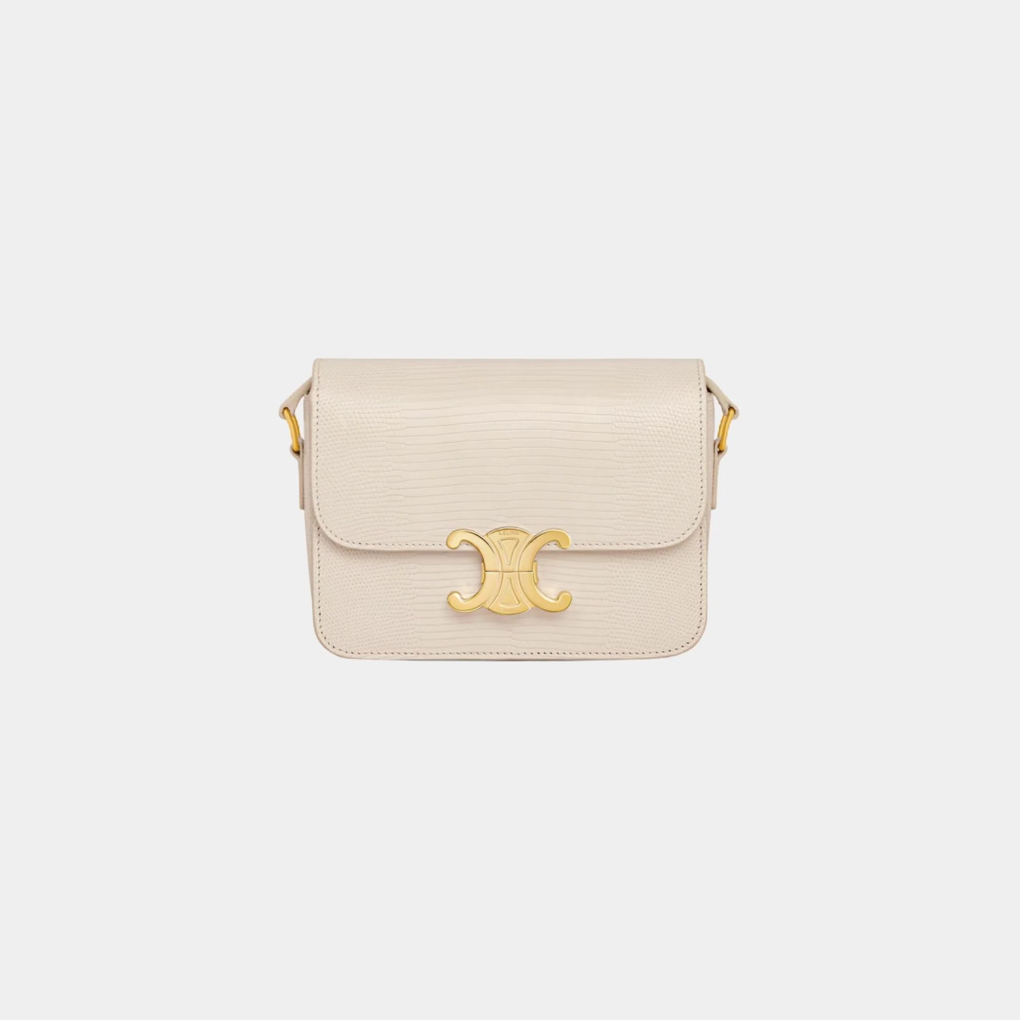 Celine Teen Triomphe Bag In Lizard, Pale Beige