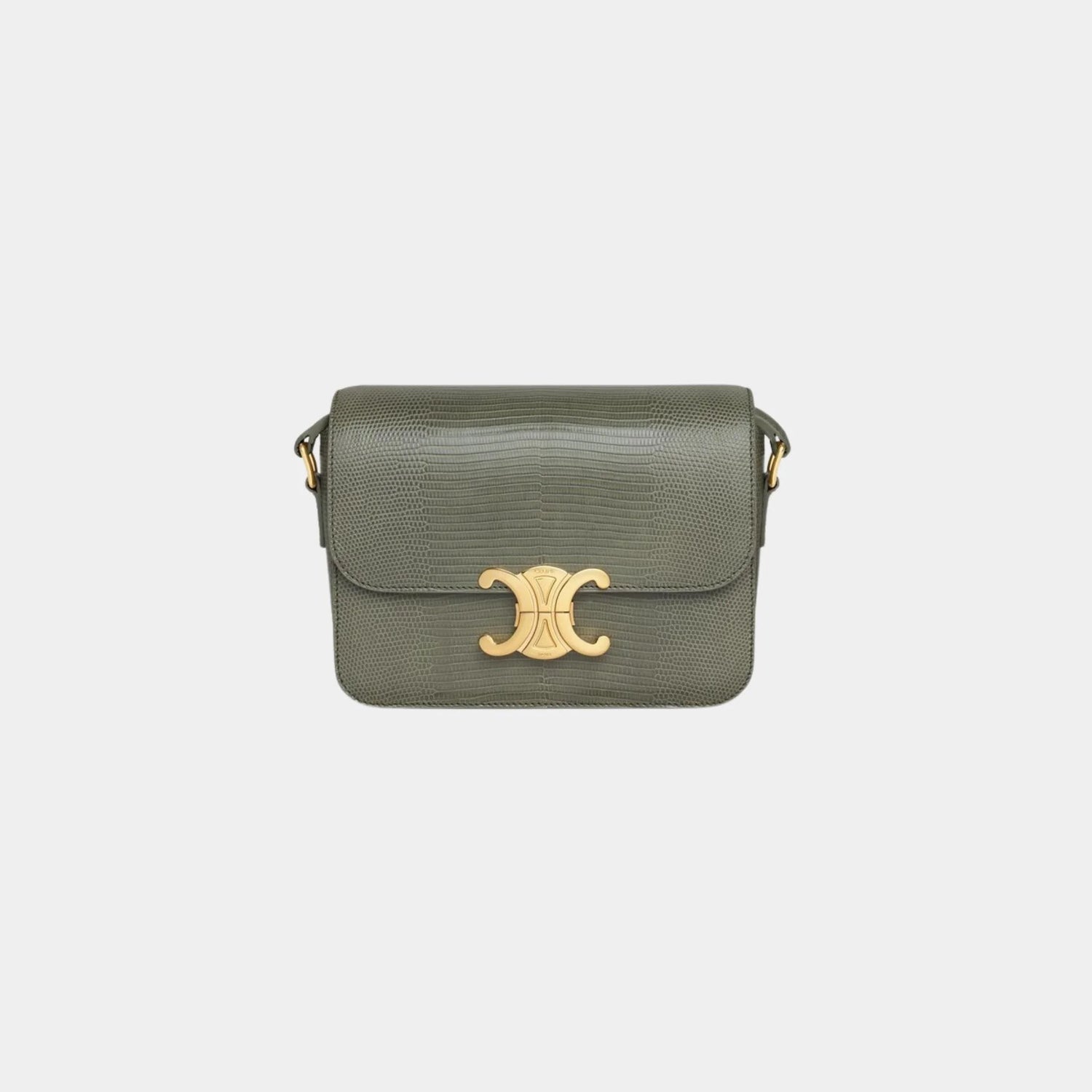 Celine Teen Triomphe Bag In Lizard, Vert Automne