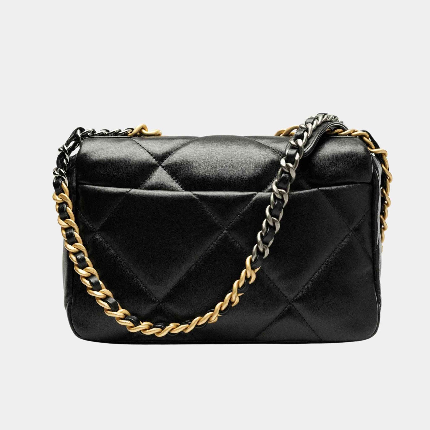 Chanel 19 Handbag Shiny Lambskin , Black, Back