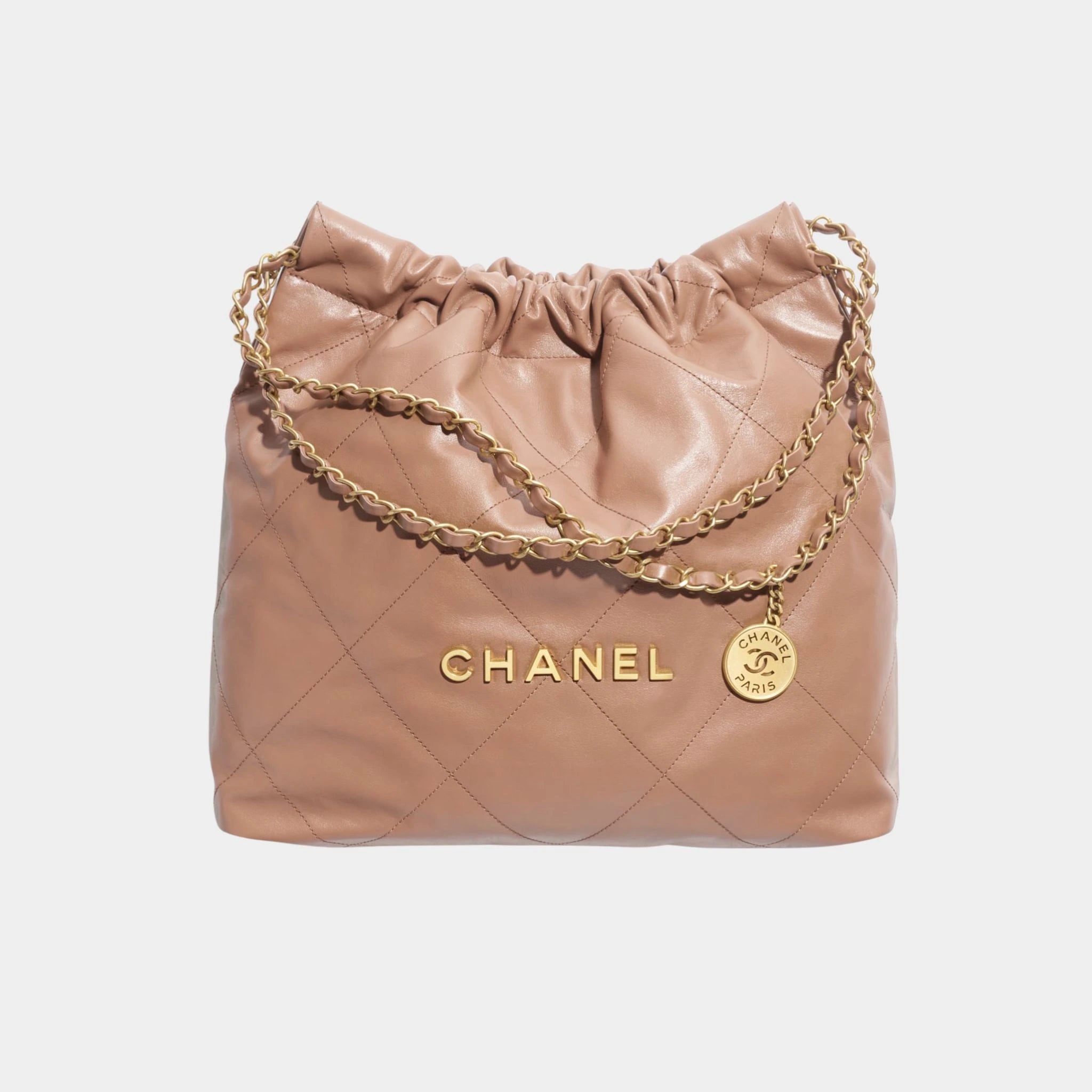 Chanel 22 Handbag Shiny Calfskin &amp; Gold Tone Metal, Brown