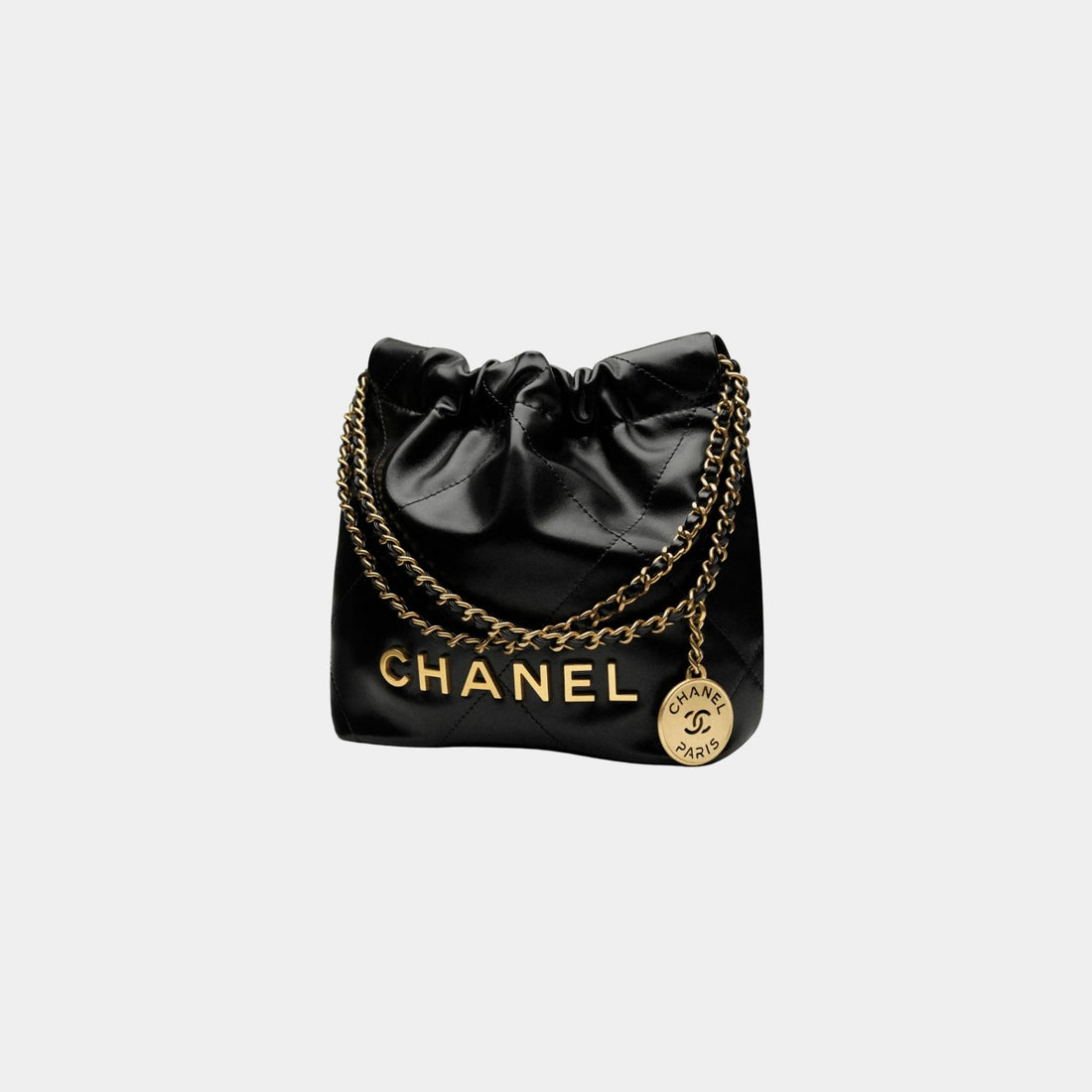 CHANEL 22 Mini Handbag Shiny Calfskin Gold Tone Metal Black, Side
