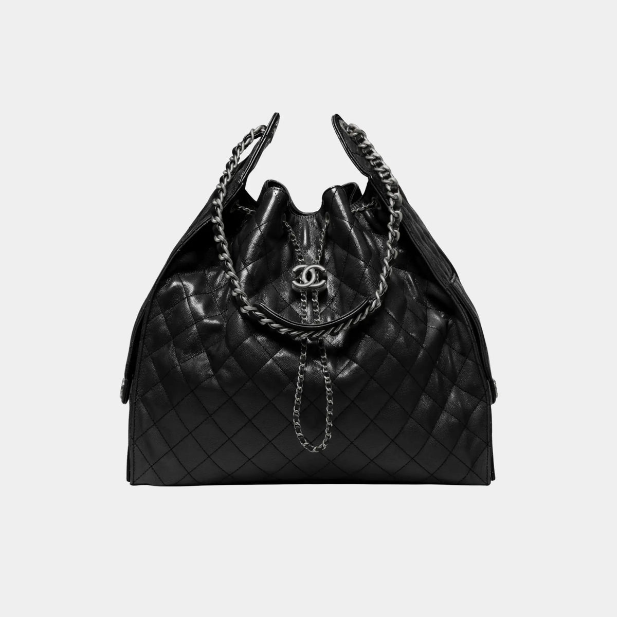 Chanel 25 Large Handbag Grained Calfskin & Ruthenium-Finish Metal