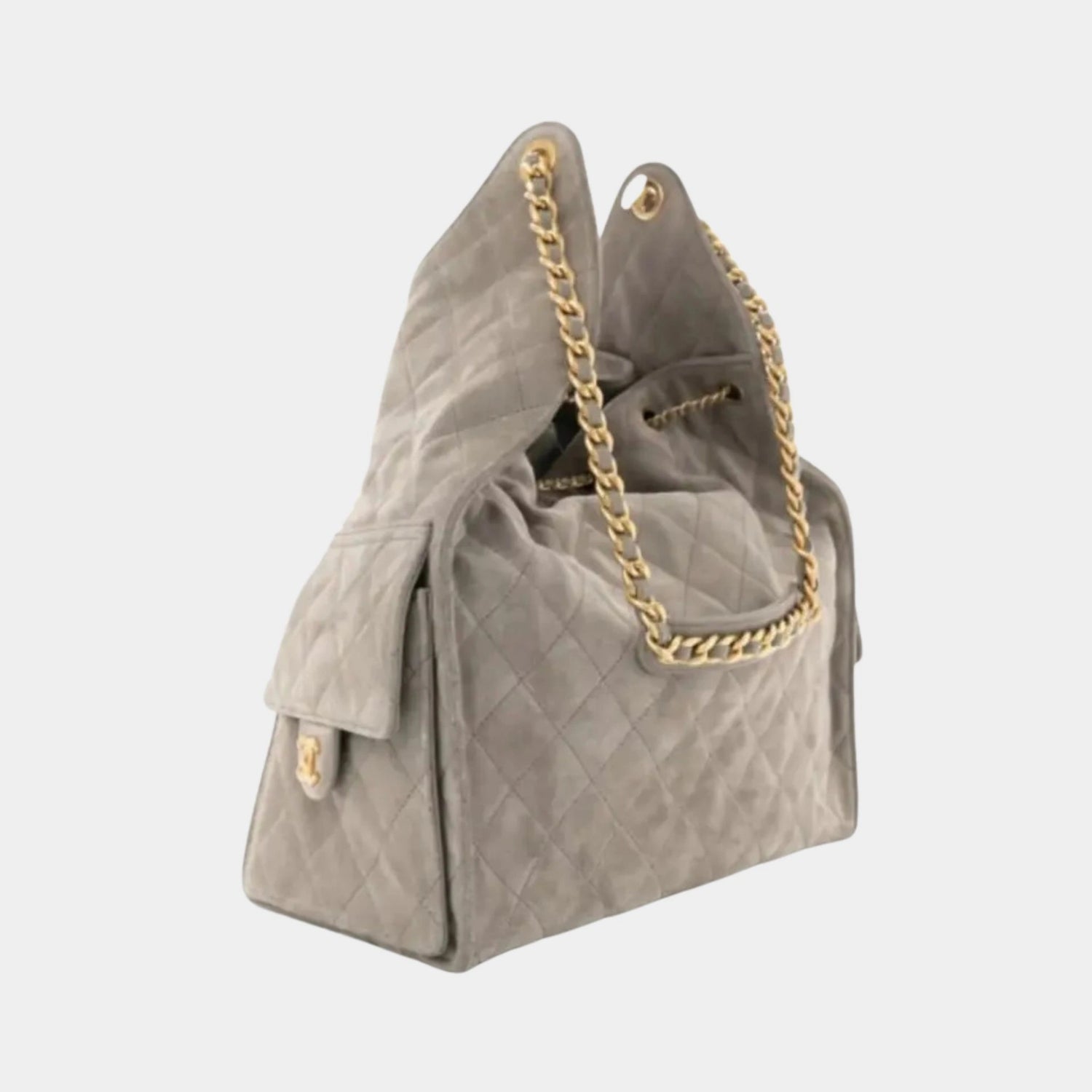 Chanel 25 Large Handbag Suede &amp; Gold Tone Metal