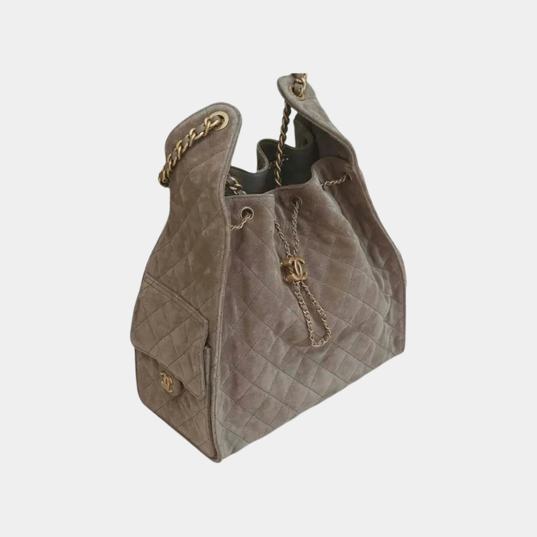 Chanel 25 Large Handbag Suede &amp; Gold Tone Metal