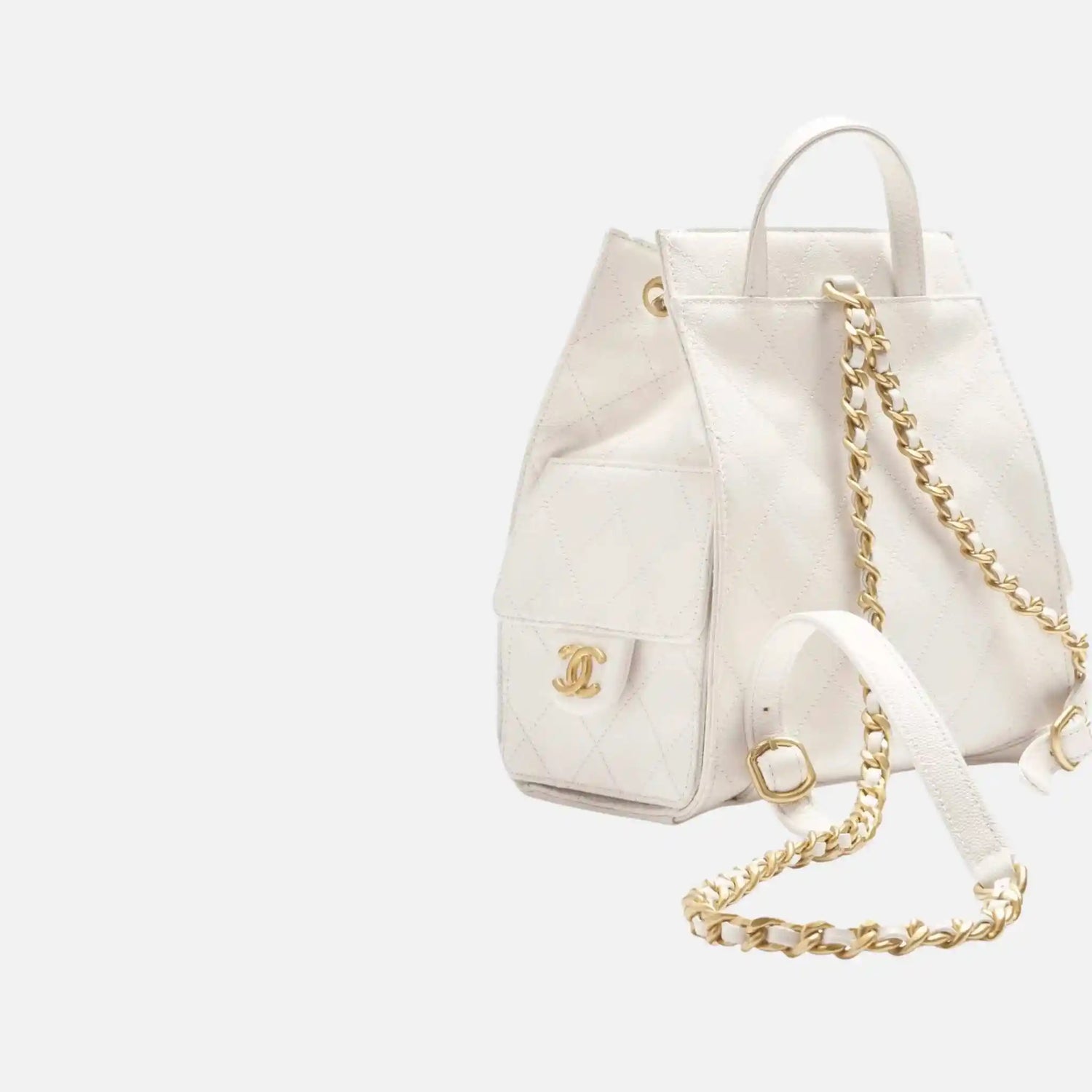 Chanel 25 Medium Backpack Grained Calfskin Gold Tone Metal, White, Back