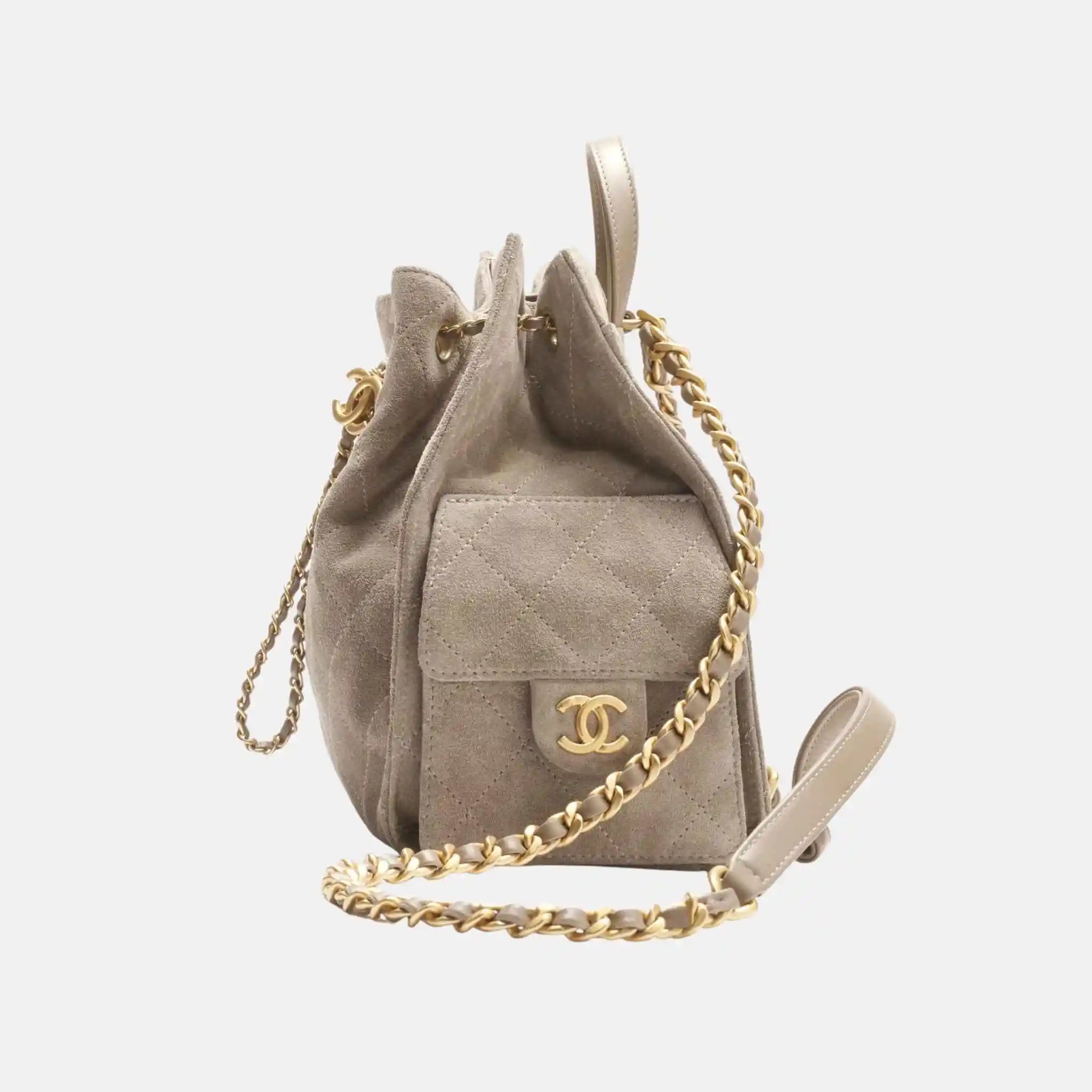 Chanel 25 Medium Backpack Suede Calfskin Dark Grey Fall Winter Collection, Side