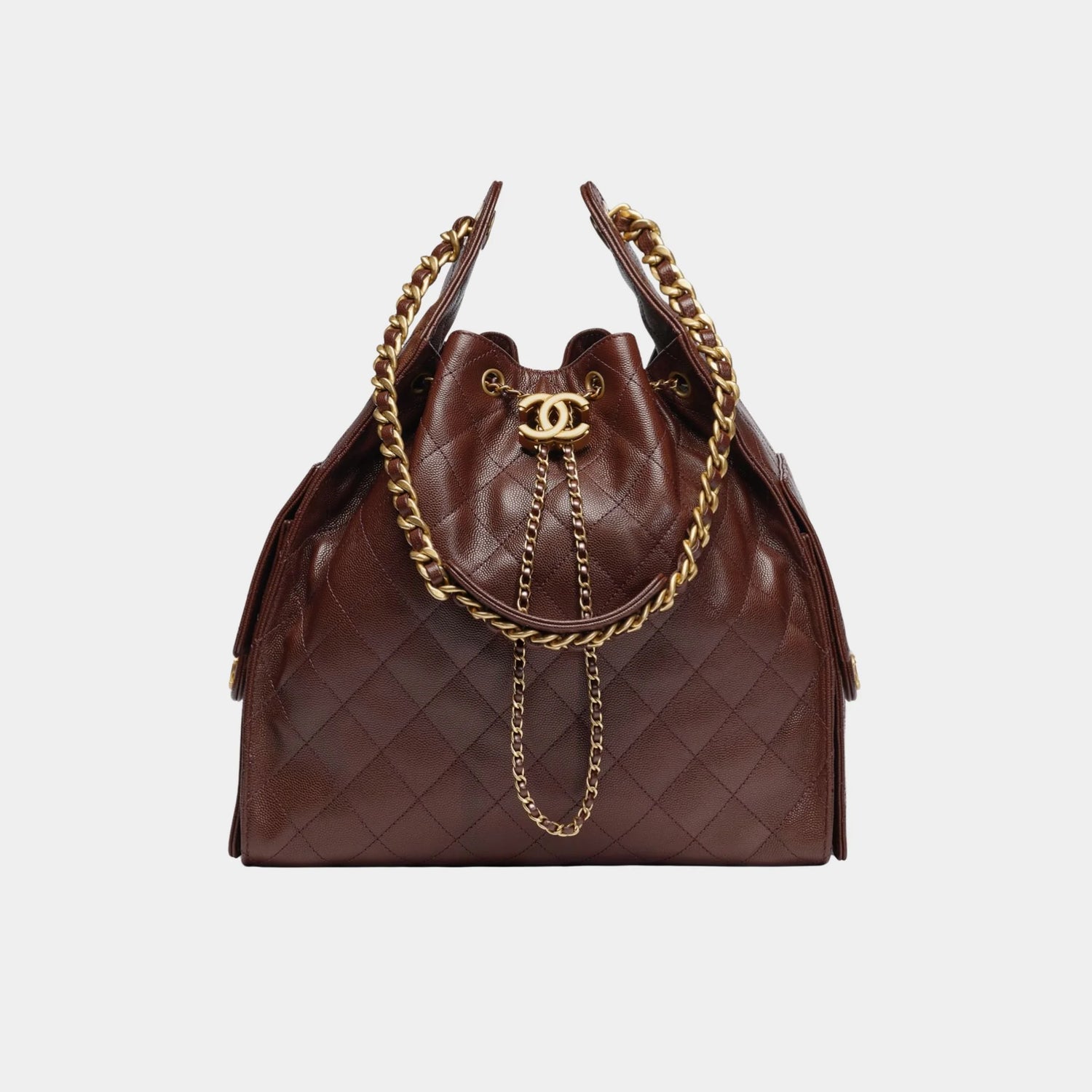 Chanel 25 Medium Handbag Grained Calfskin And Gold-Tone Metal Dark Brown
