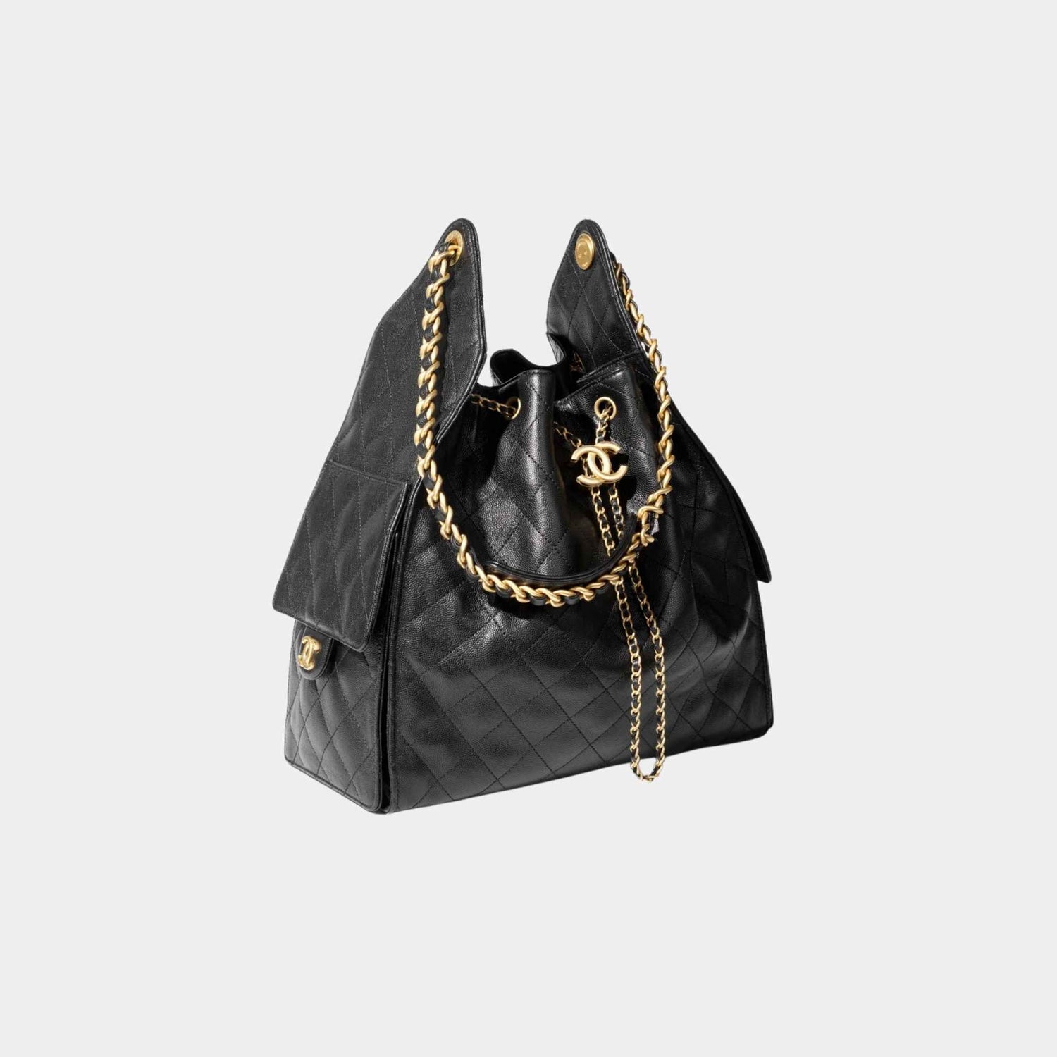 Chanel 25 Medium Handbag Grained Calfskin And Gold-Tone Metal, Black, Front