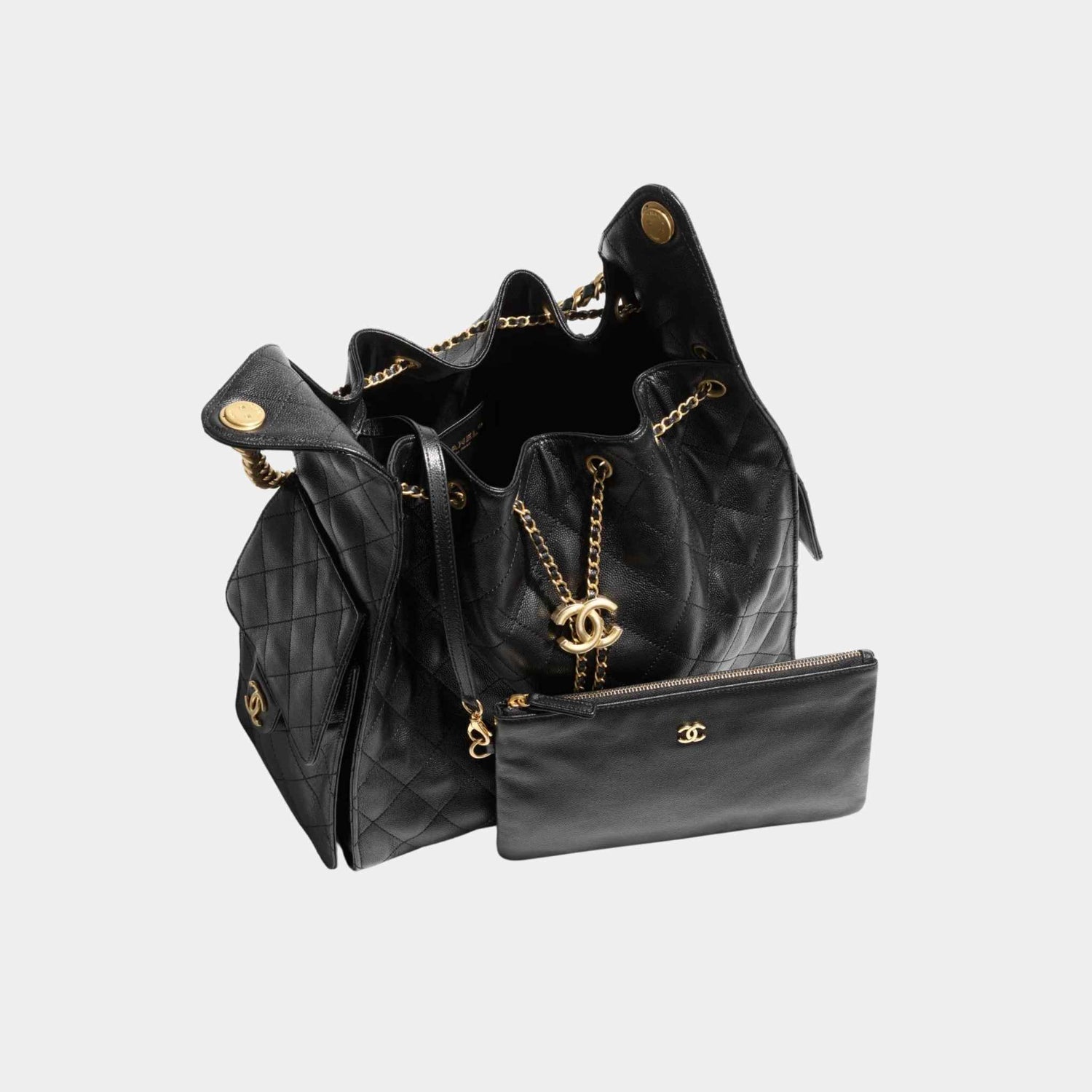 Chanel 25 Medium Handbag Grained Calfskin And Gold-Tone Metal, Black, Top