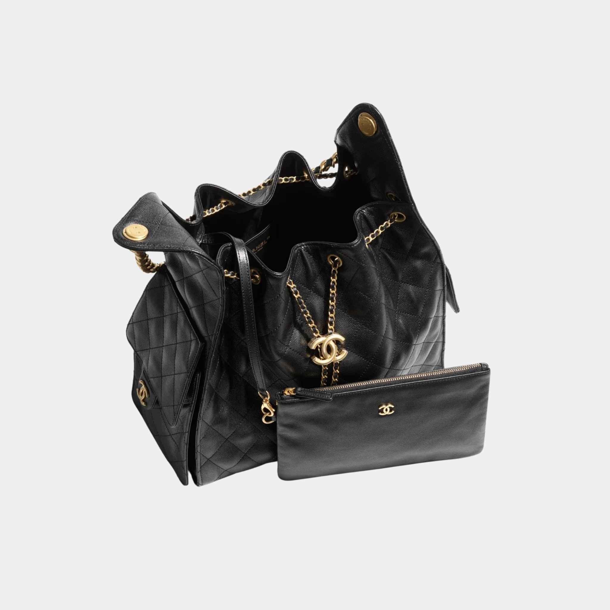 Chanel 25 Medium Handbag Grained Calfskin And Gold-Tone Metal, Black, Top