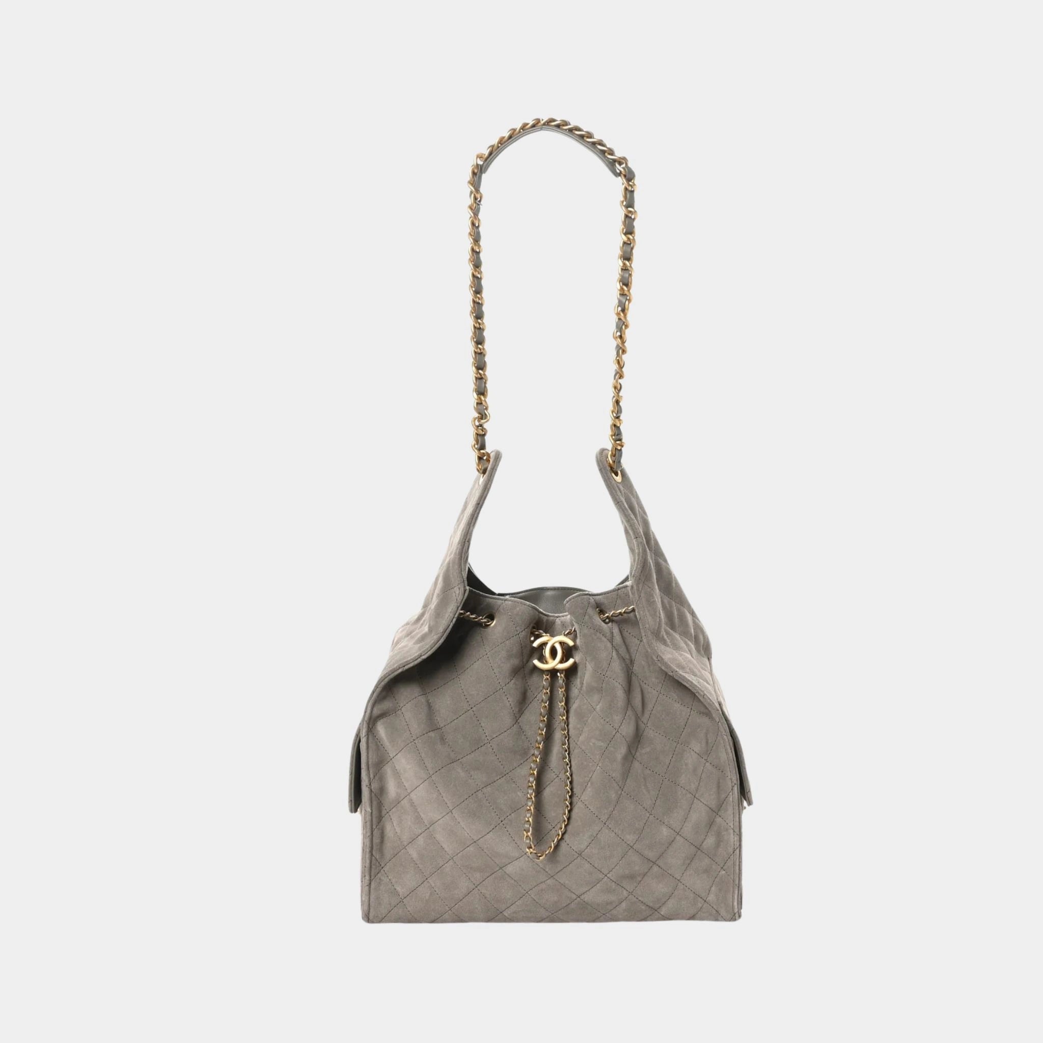 Chanel 25 Medium Handbag Suede &amp; Gold Tone Metal