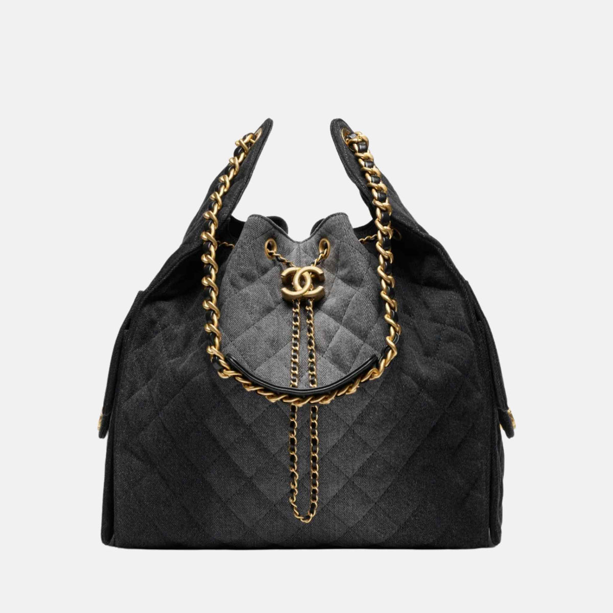 Chanel 25 Medium Handbag Washed Denim And Gold Tone Metal