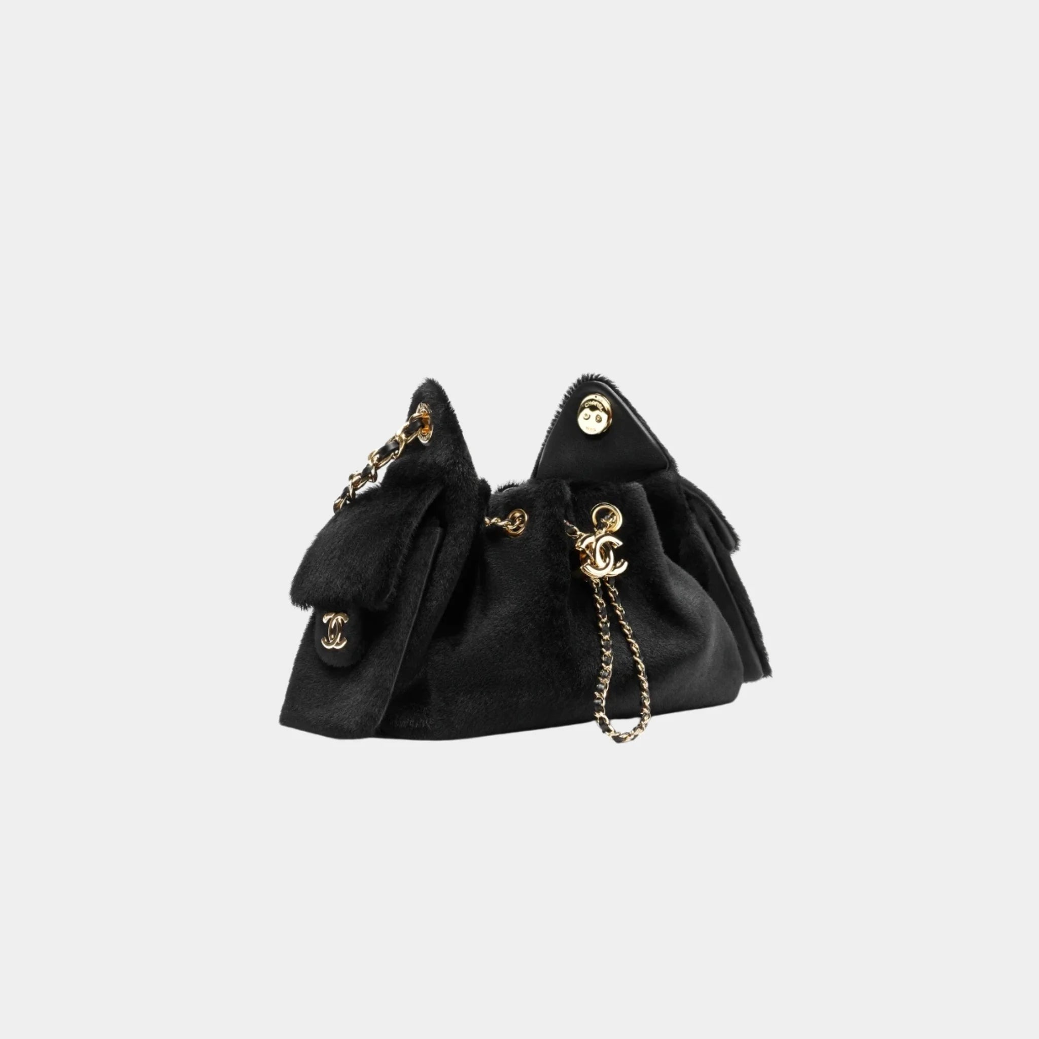 Chanel 25 Mini Handbag in Black Lambskin, Front Side