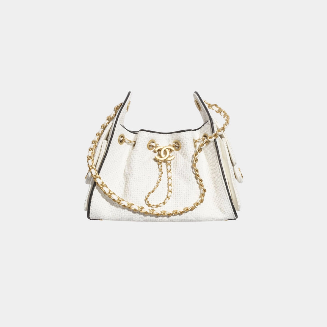 Chanel 25 Mini Handbag Braided Raffia Calfskin &amp; Gold Tone Metal