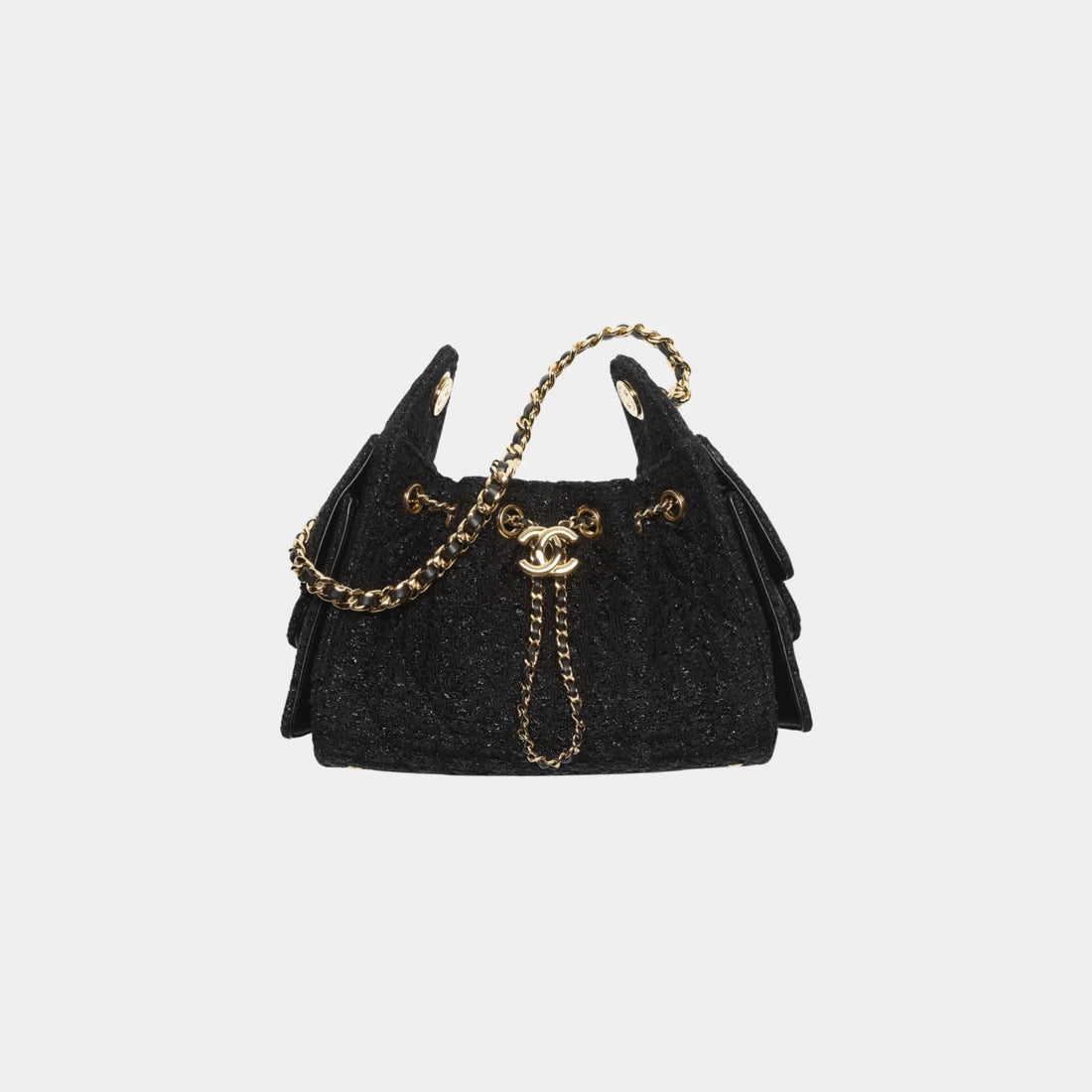 Chanel 25 Mini Handbag Cotton & Wool Tweed & Gold-Tone Metal, Black, Front