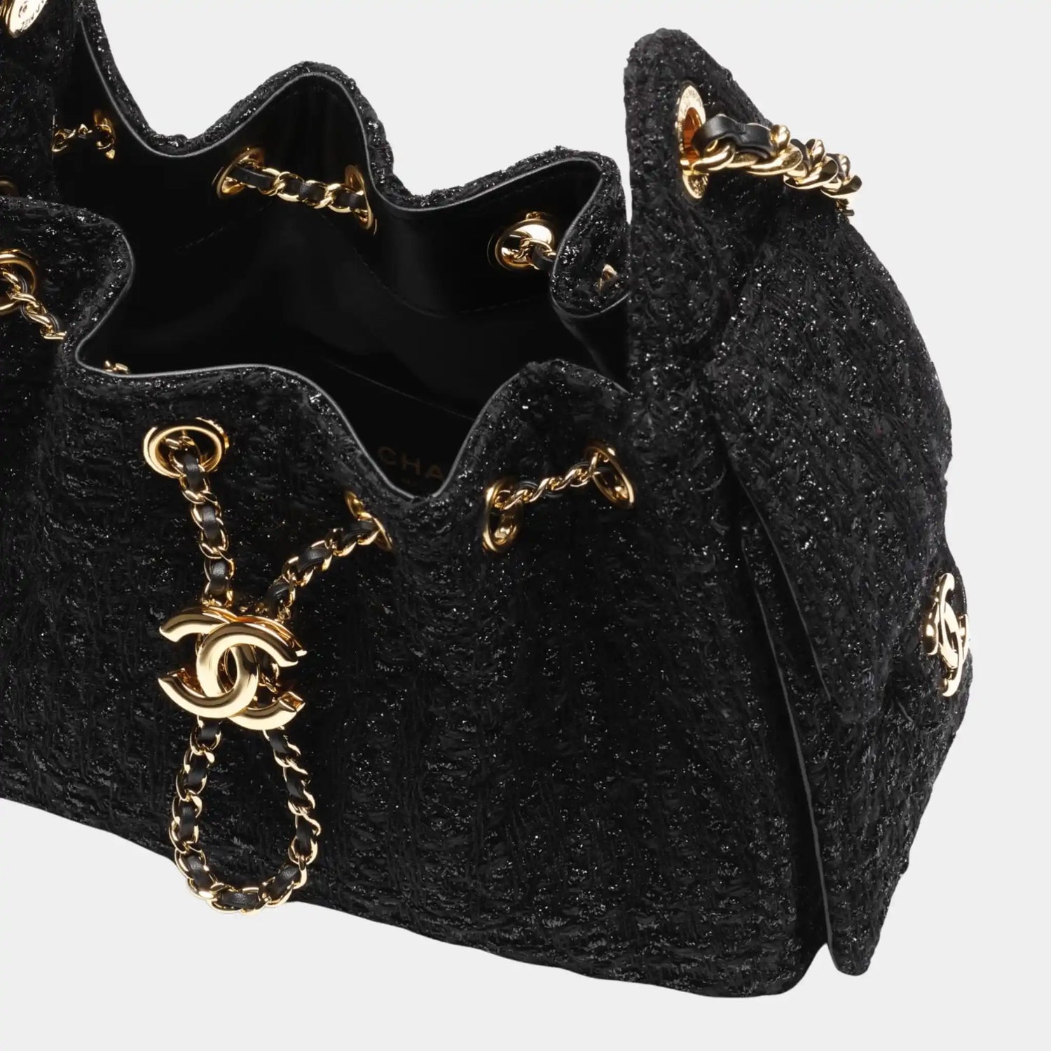 Chanel 25 Mini Handbag Cotton &amp; Wool Tweed &amp; Gold-Tone Metal, Black, Top