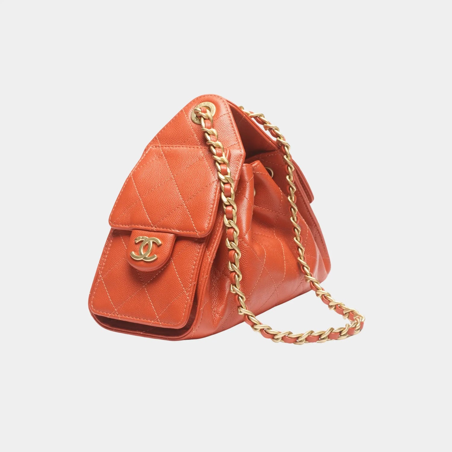 Chanel 25 Mini Handbag in Grained Calfskin &amp; Gold-Tone Metal, Dark Orange, Side