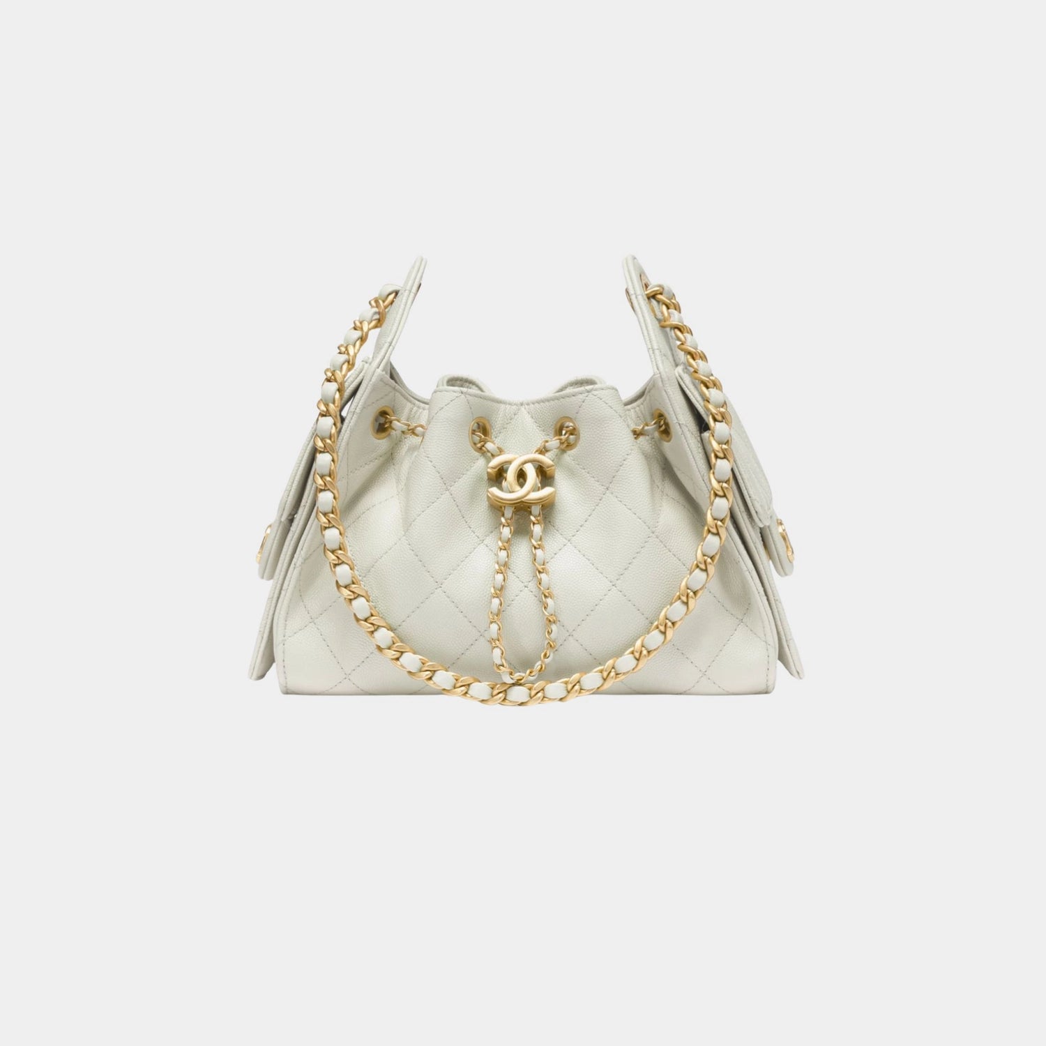 Chanel 25 Mini Handbag Grained Calfskin &amp; Gold Tone Metal, light Green, Front 