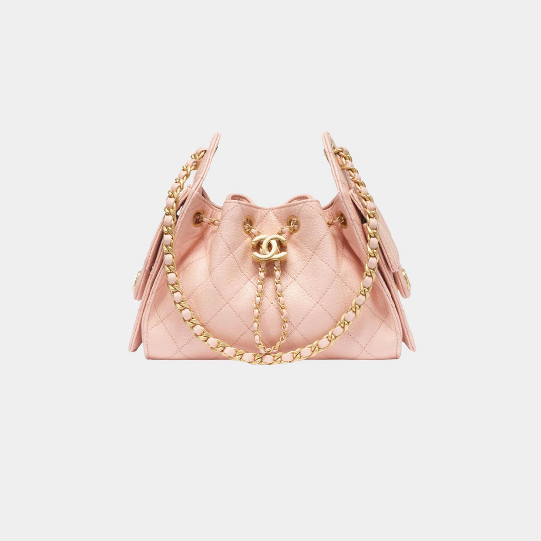 Chanel 25 Mini Handbag Grained Calfskin & Gold Tone Metal, light Pink , Front