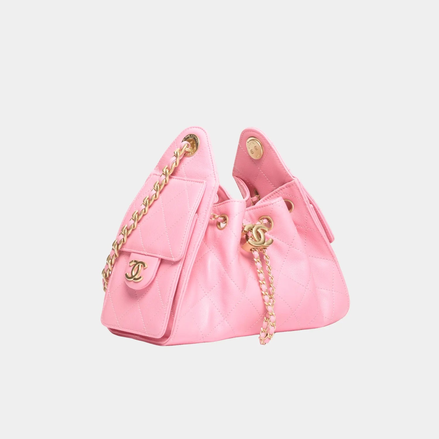 Chanel 25 Mini Handbag in Grained Calfskin &amp; Gold-Tone Metal, Pink, Side