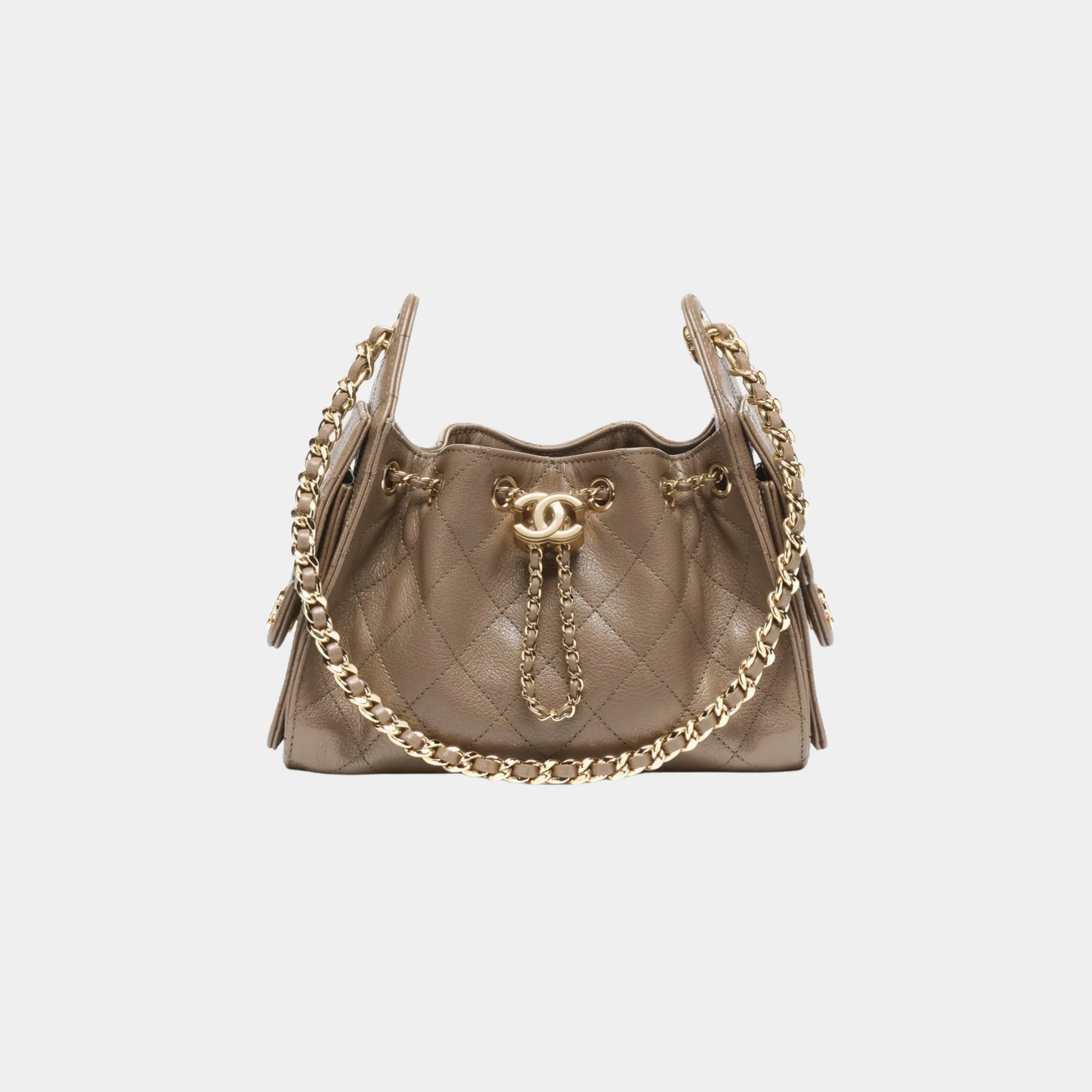 Chanel 25 Mini Handbag in Dark Khaki Grained Calfskin