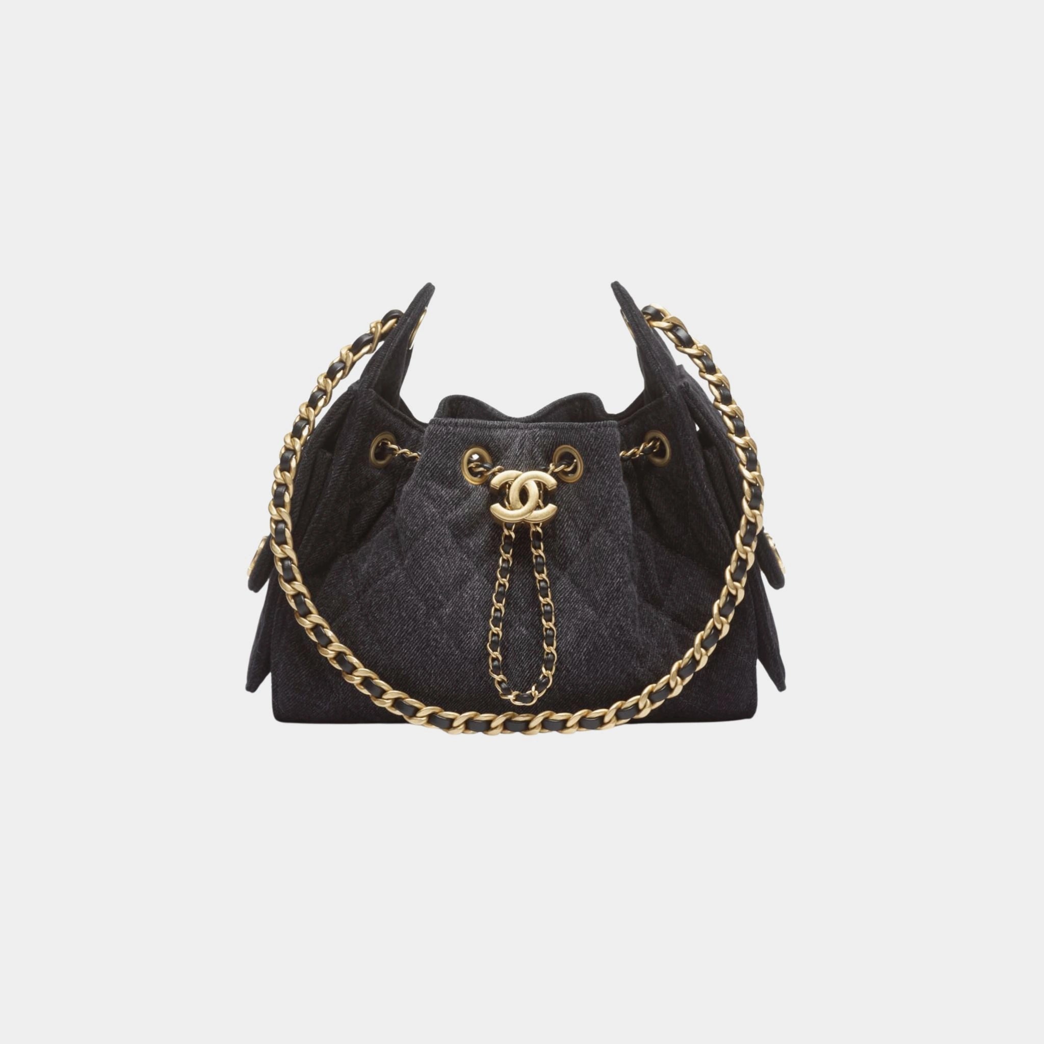 Chanel 25 Mini Handbag Washed Denim &amp; Gold Tone Metal, Blue 