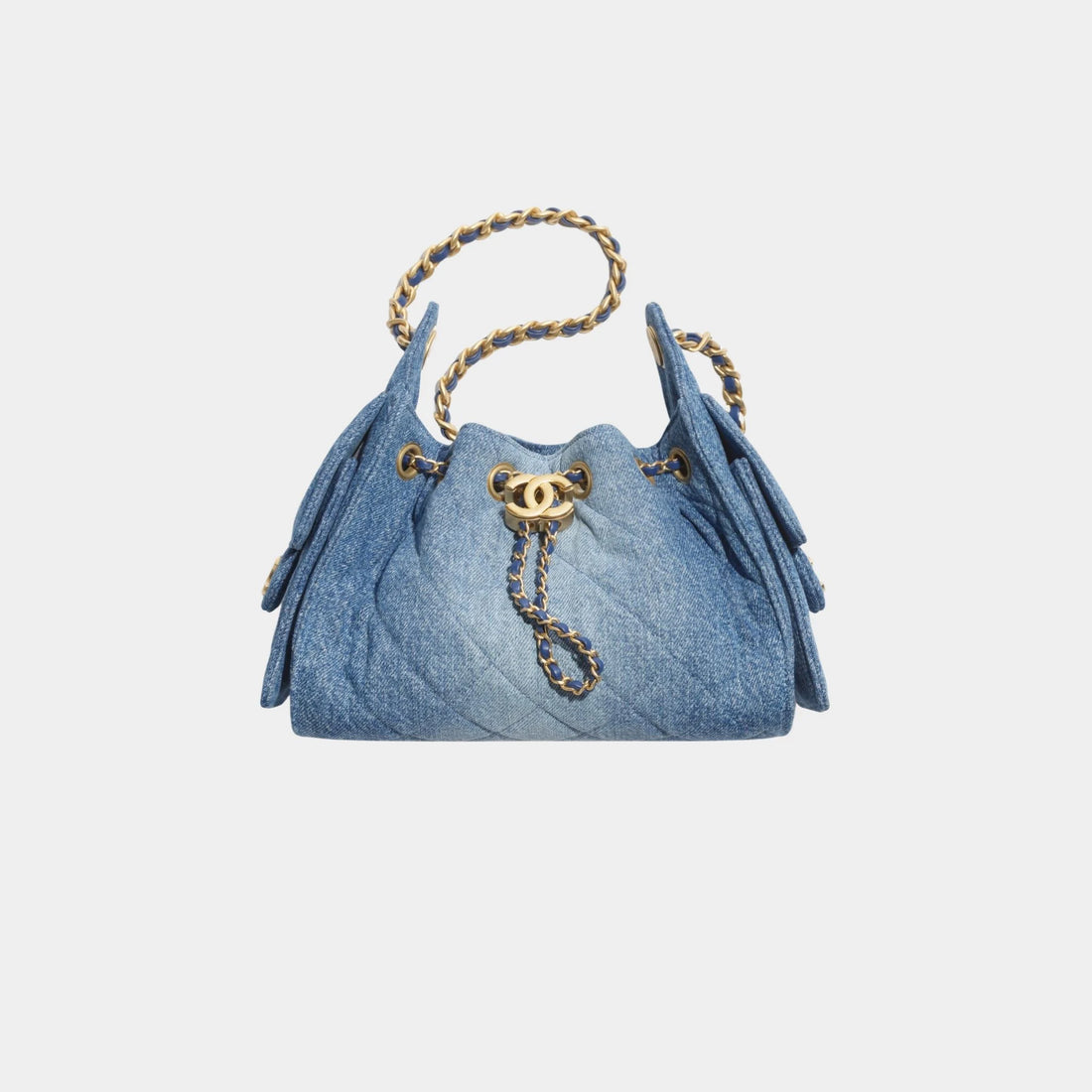Chanel 25 Mini Handbag Washed Denim & Gold Tone Metal, Blue