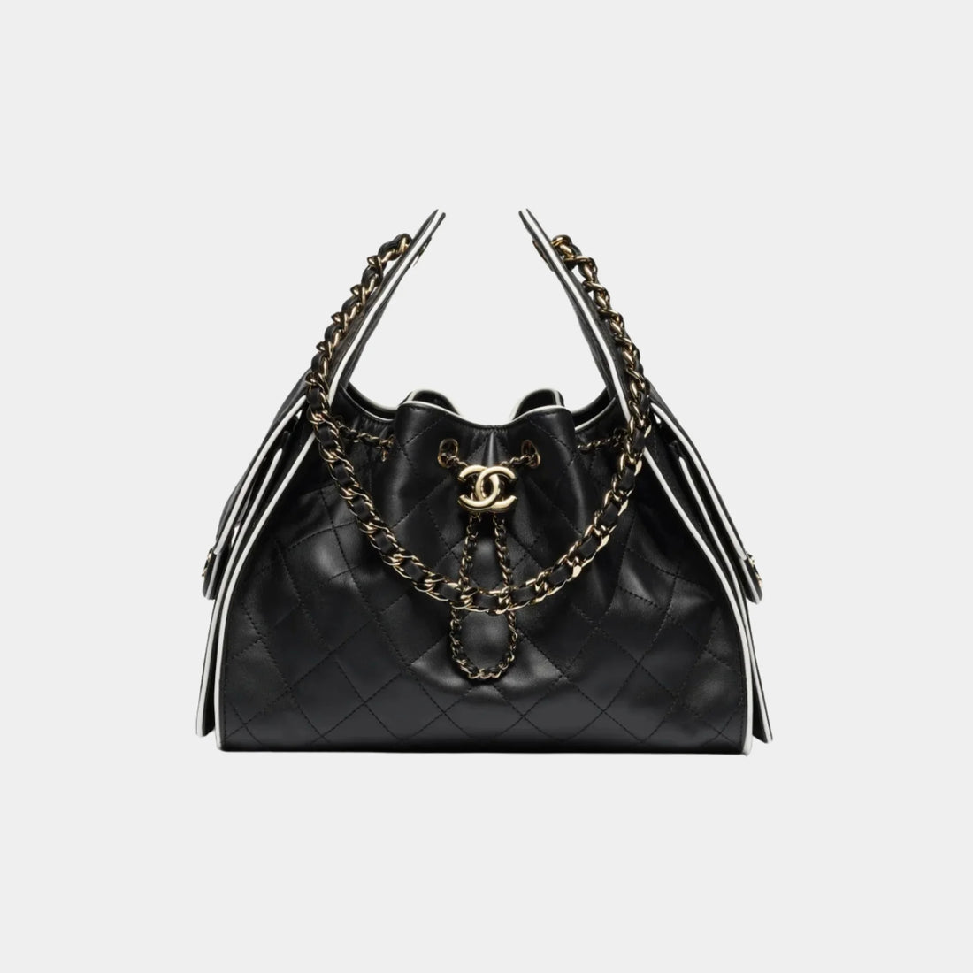 Chanel 25 Small Handbag Calfskin & Gold-Tone Metal Black & White, Front