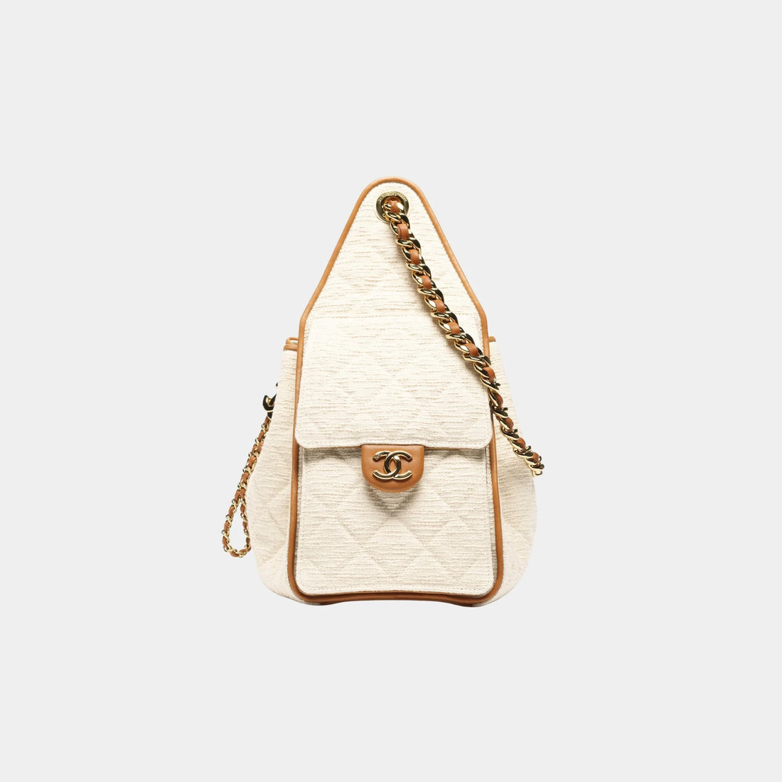 Chanel 25 Small Handbag Canvas Calfskin & Gold-Tone Metal, Ecru Camel, Side