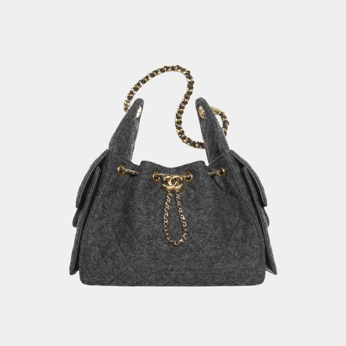 Chanel 25 Small Handbag Felt & Gold-Tone Metal Dark Grey