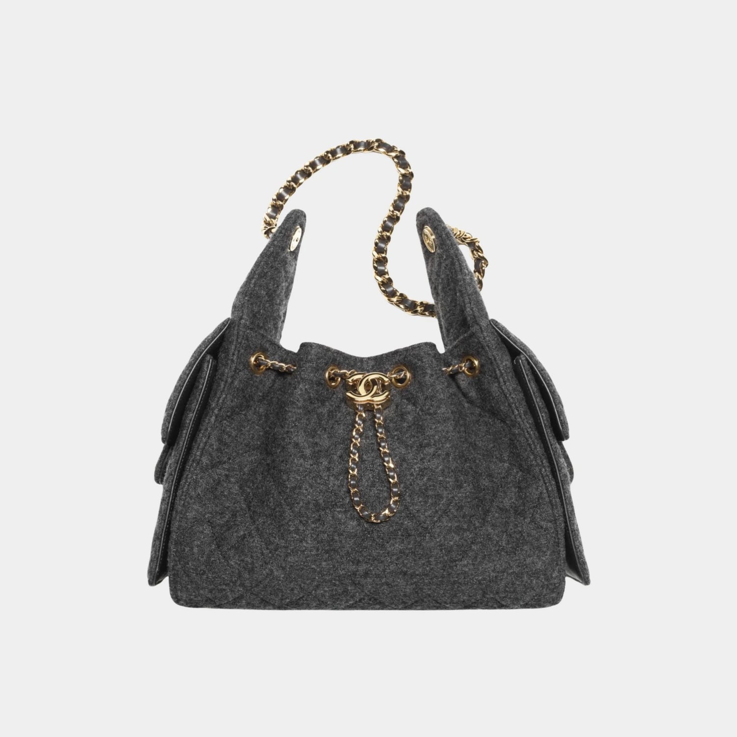 Chanel 25 Small Handbag Felt &amp; Gold-Tone Metal Dark Grey
