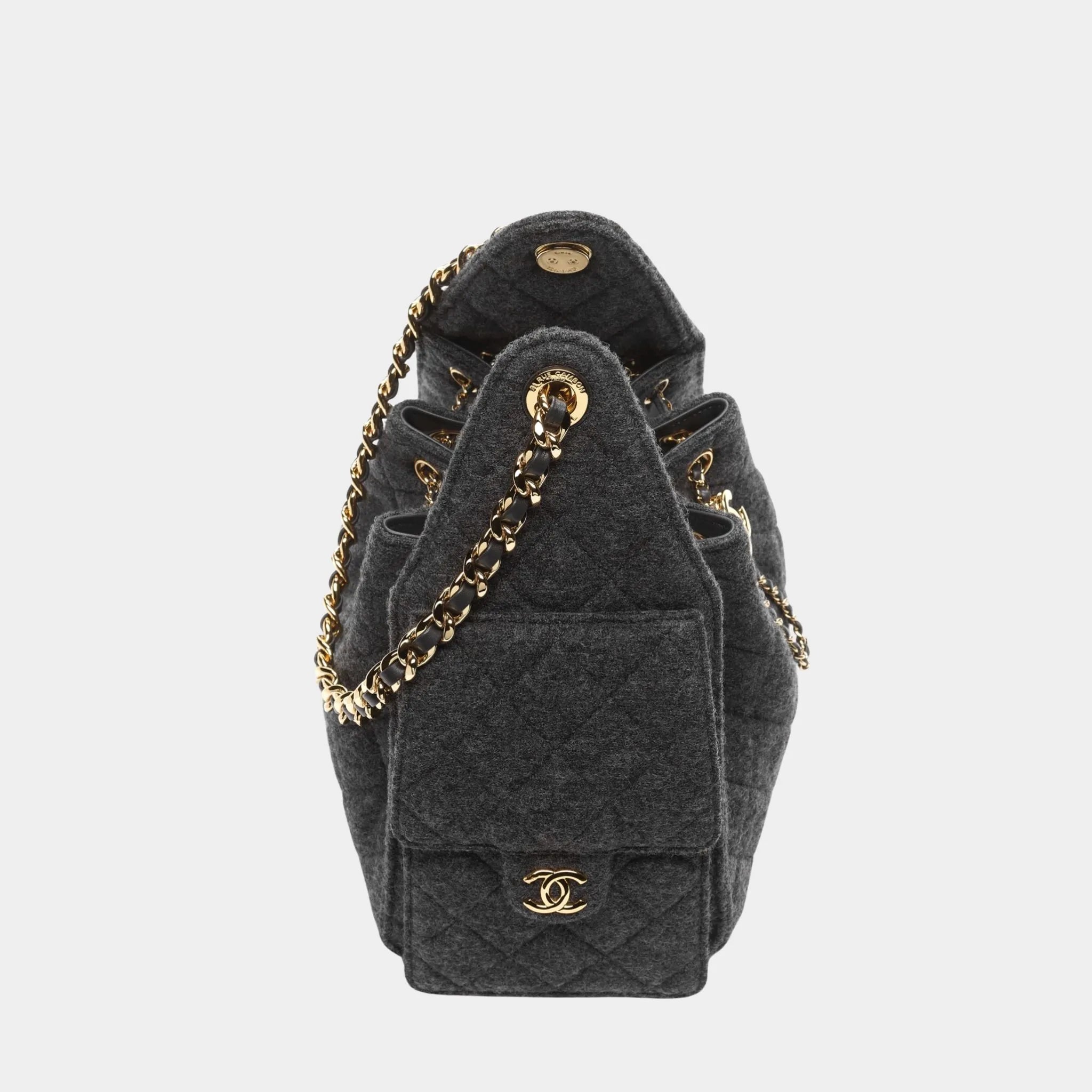 Chanel 25 Small Handbag Felt &amp; Gold-Tone Metal Dark Grey