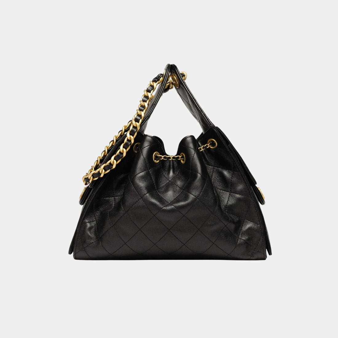 Chanel 25 Small Handbag Gained Calfskin & Gold Tone Metal , Black ,Back