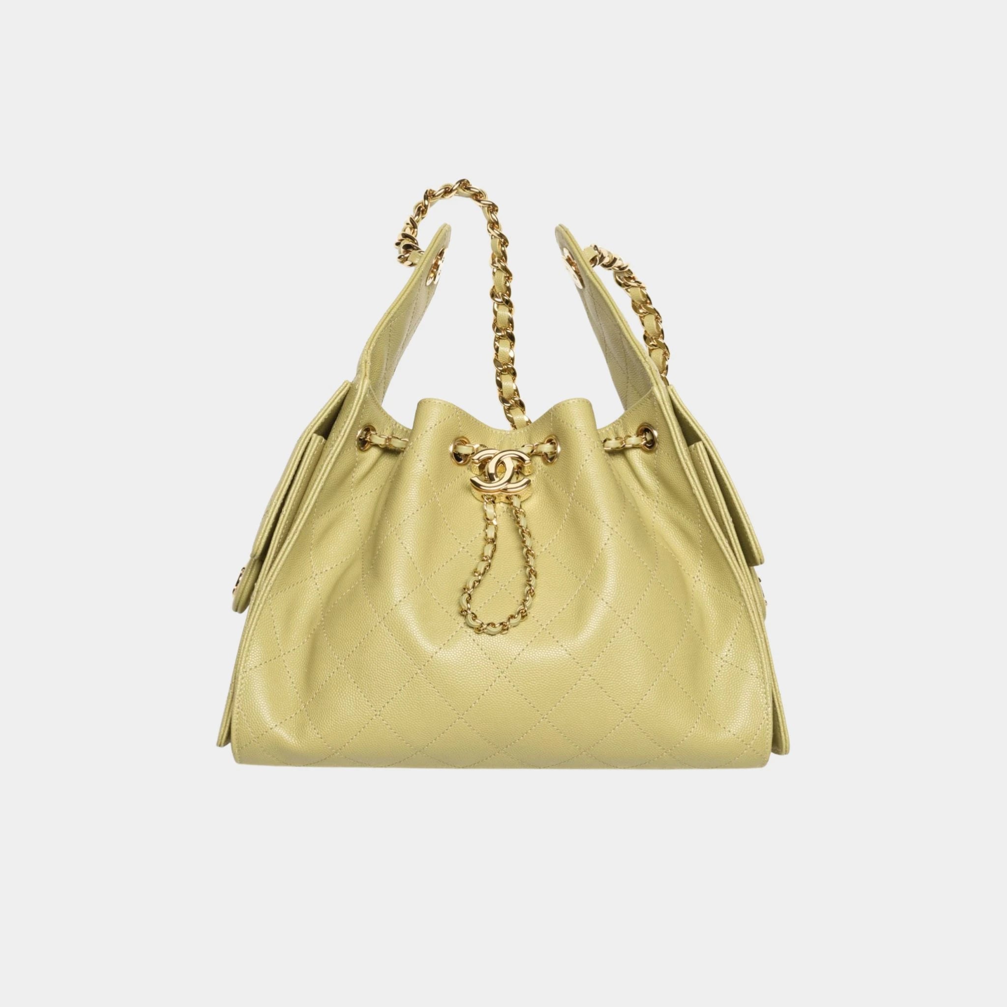 Chanel 25 Small Handbag Gained Calfskin &amp; Gold-Tone Metal Green