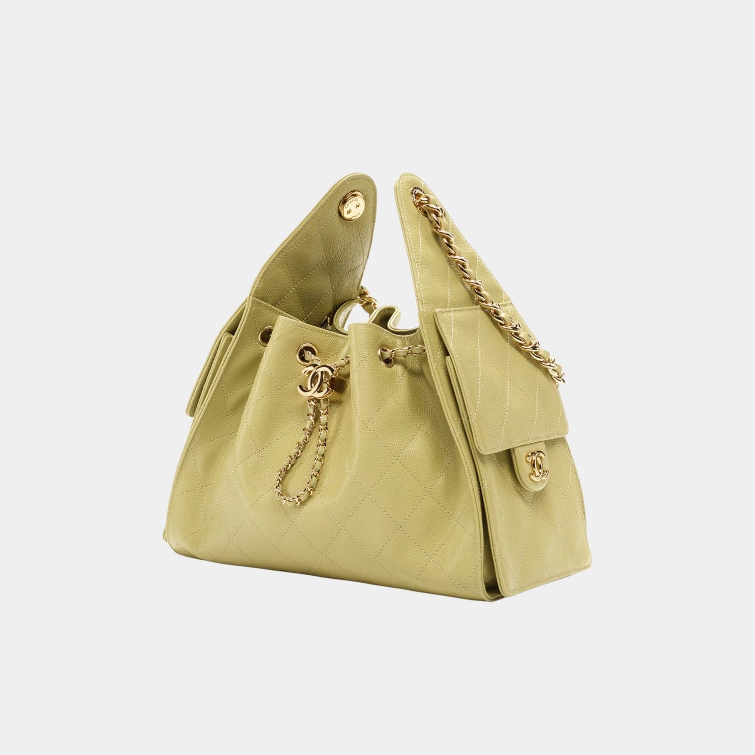 Chanel 25 Small Handbag Gained Calfskin &amp; Gold-Tone Metal Green