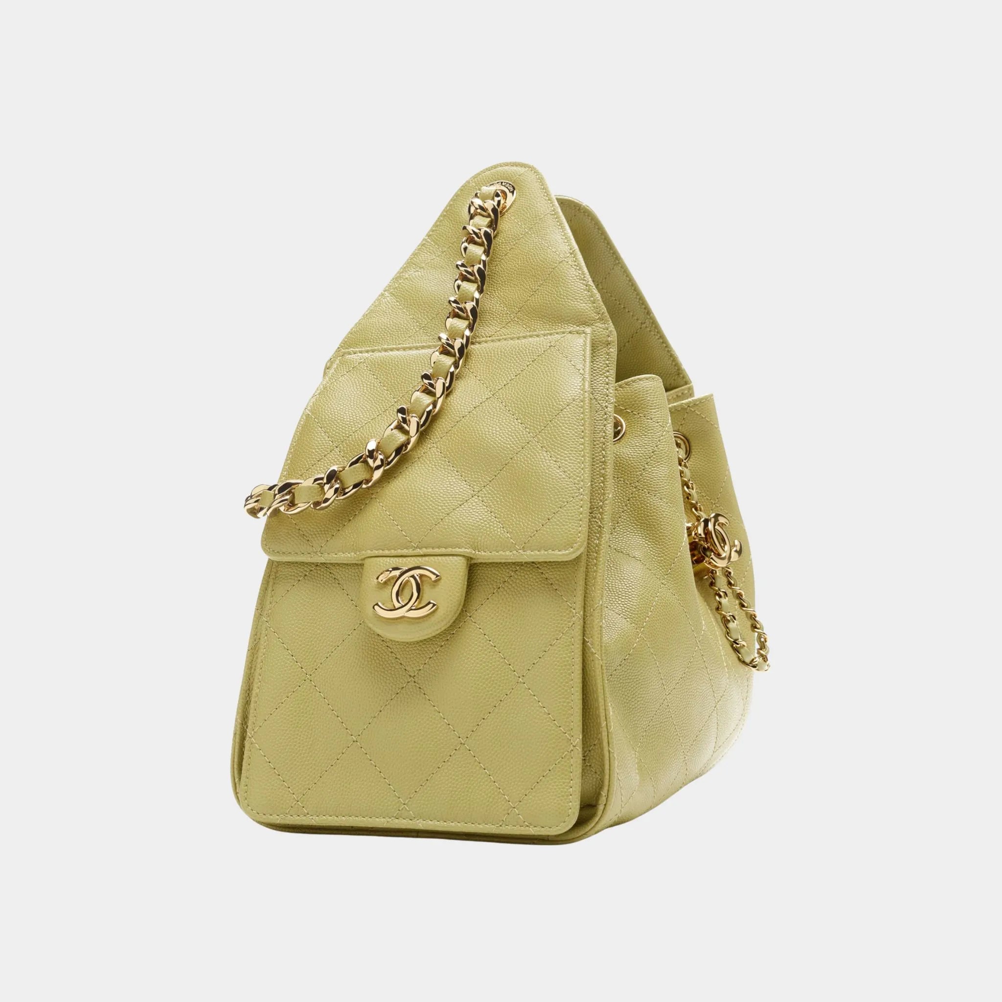 Chanel 25 Small Handbag Gained Calfskin &amp; Gold-Tone Metal Green, Side 