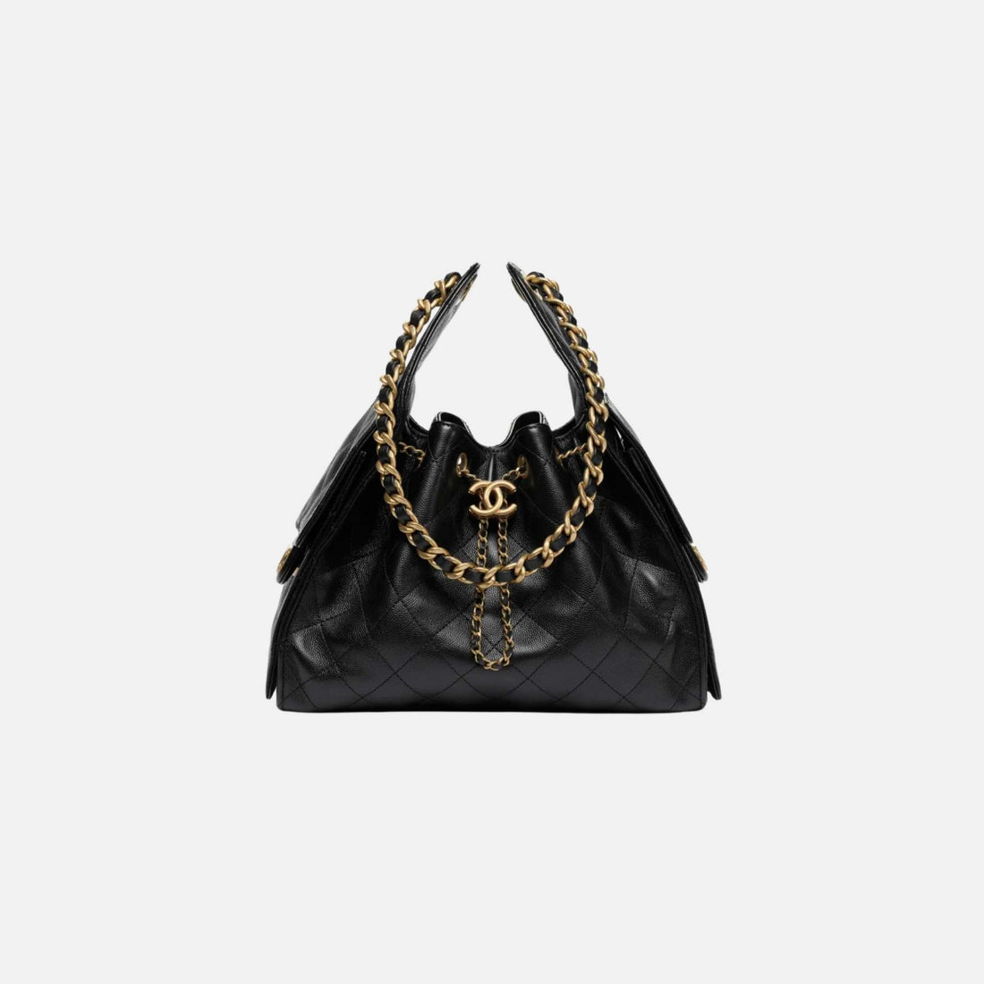 Chanel 25 Small Handbag Grained Calfskin And Gold-Tone Metal, Black, Front