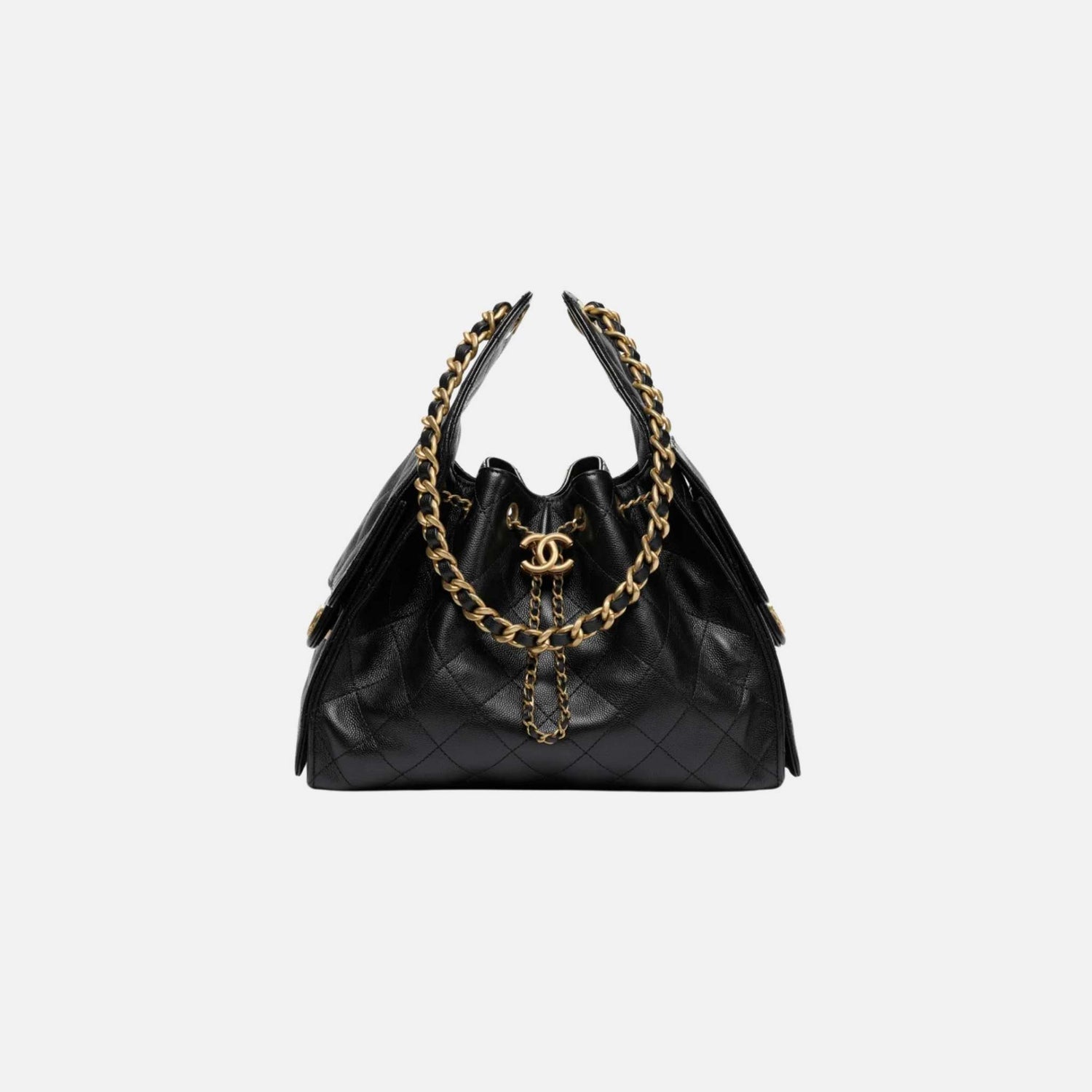 Chanel 25 Small Handbag Grained Calfskin And Gold-Tone Metal, Black, Front