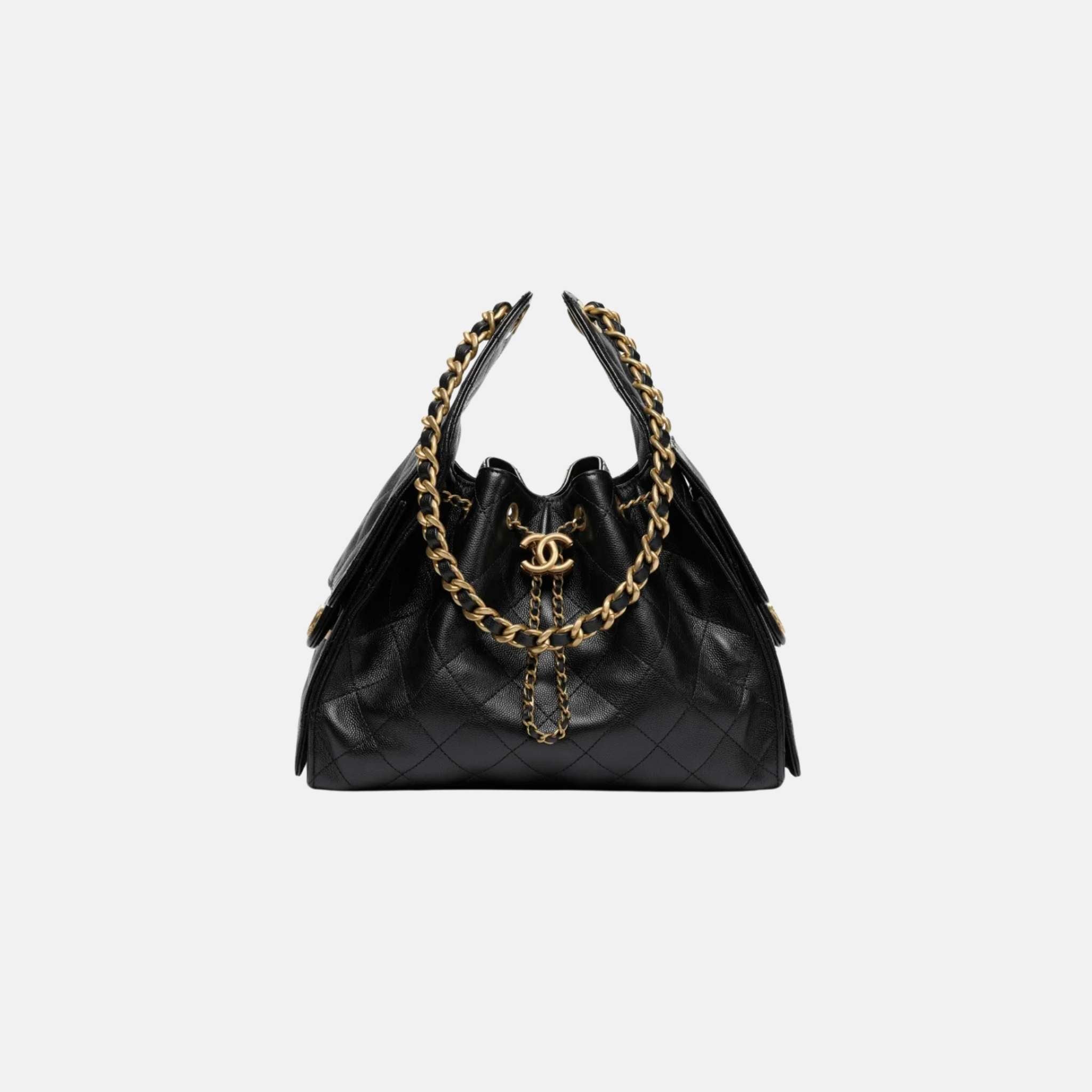 Chanel 25 Small Handbag Grained Calfskin And Gold-Tone Metal, Black, Front