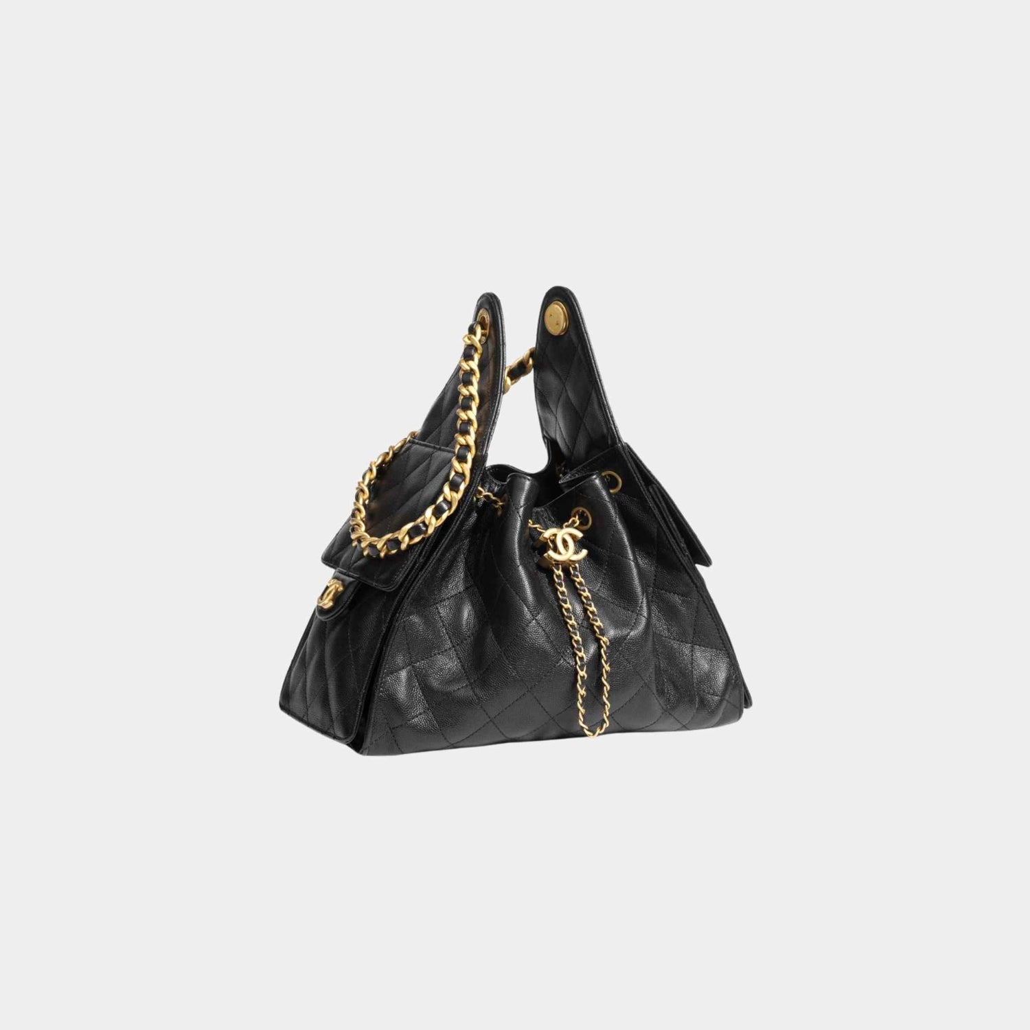 Chanel 25 Small Handbag Grained Calfskin And Gold-Tone Metal, Black, Front