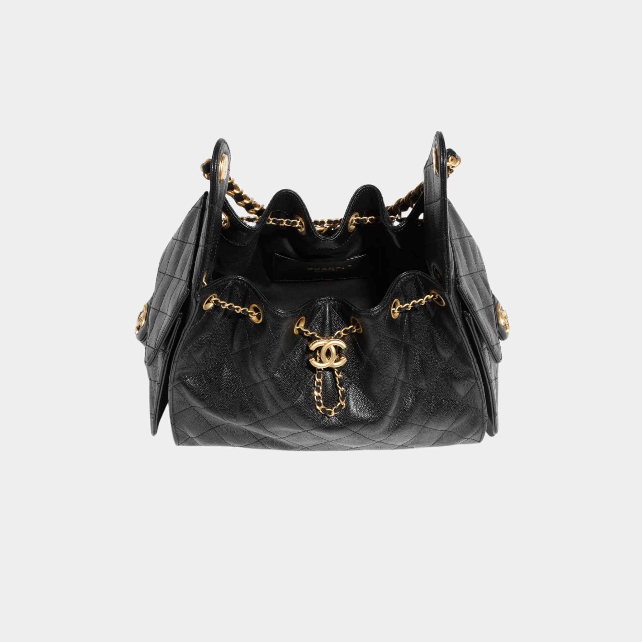 Chanel 25 Small Handbag Grained Calfskin And Gold-Tone Metal, Black, Top