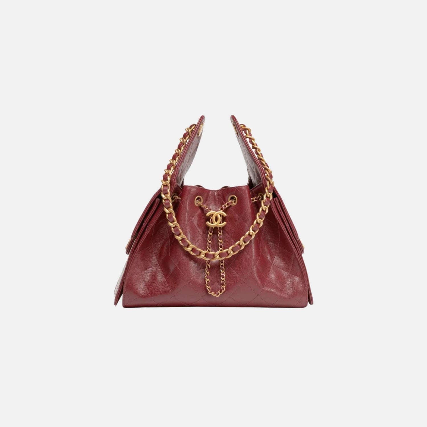 Chanel 25 Small Handbag Grained Calfskin And Gold-Tone Metal, Burgundy, Front