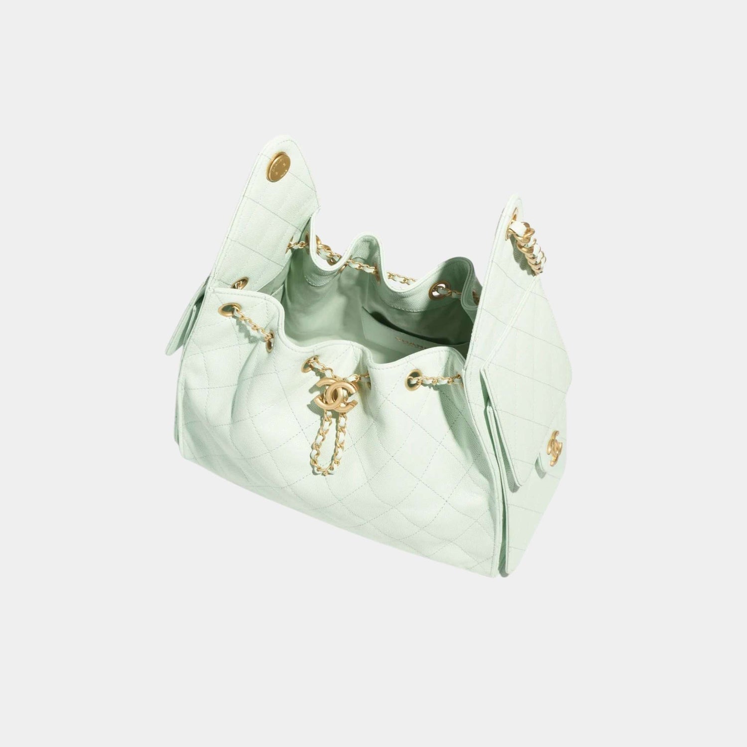 Chanel 25 Small Handbag Grained Calfskin And Gold-Tone Metal, Light Green, Top