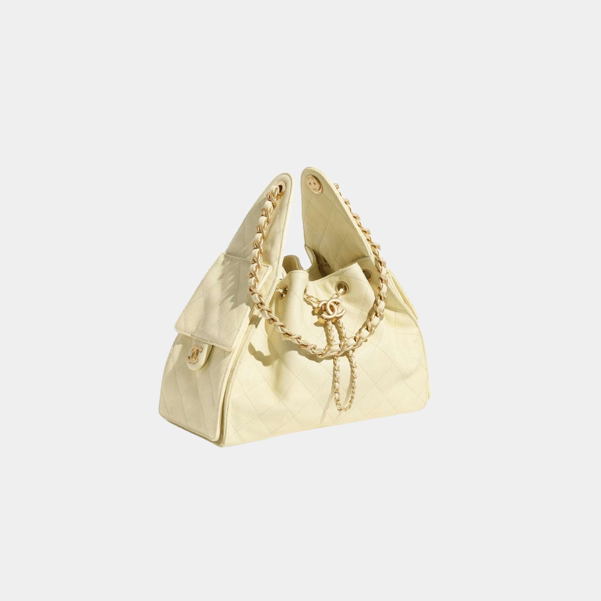 Chanel 25 Small Handbag Grained Calfskin And Gold-Tone Metal, Light Yellow, Front